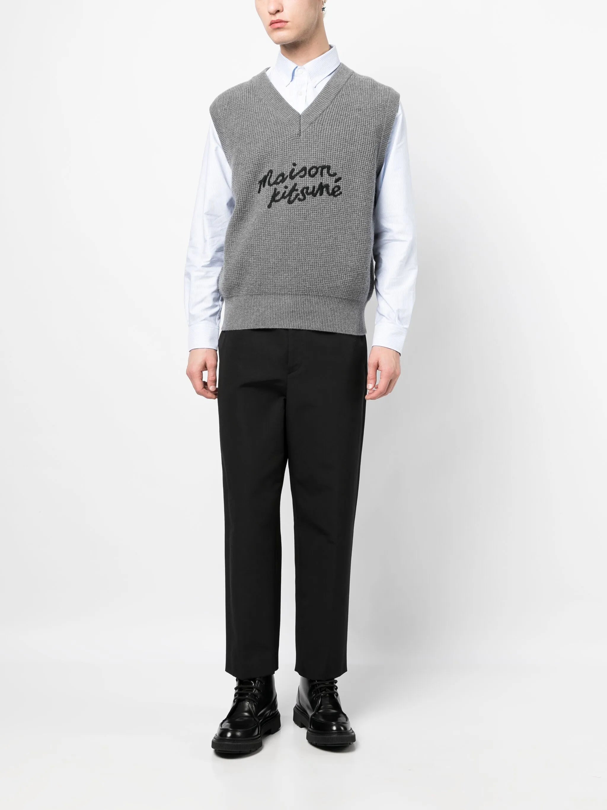 logo-embroidered wool vest