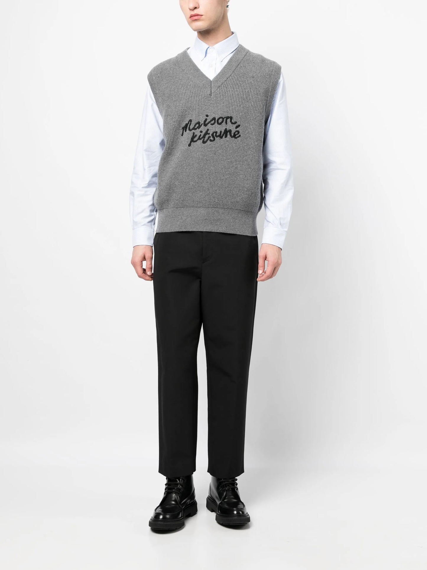 logo-embroidered wool vest