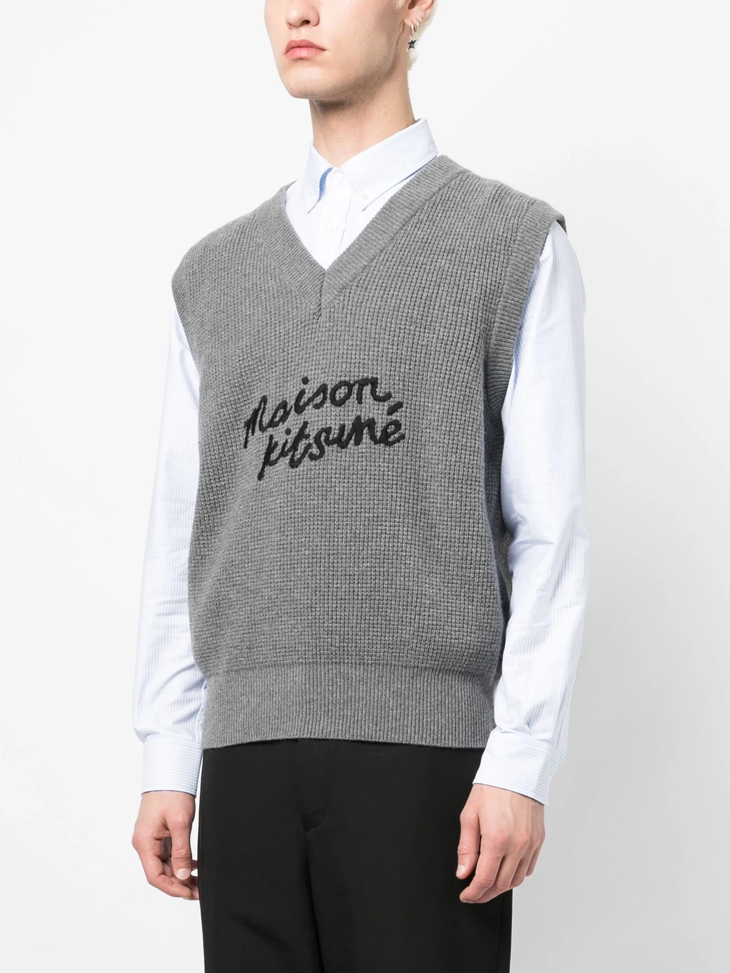 logo-embroidered wool vest