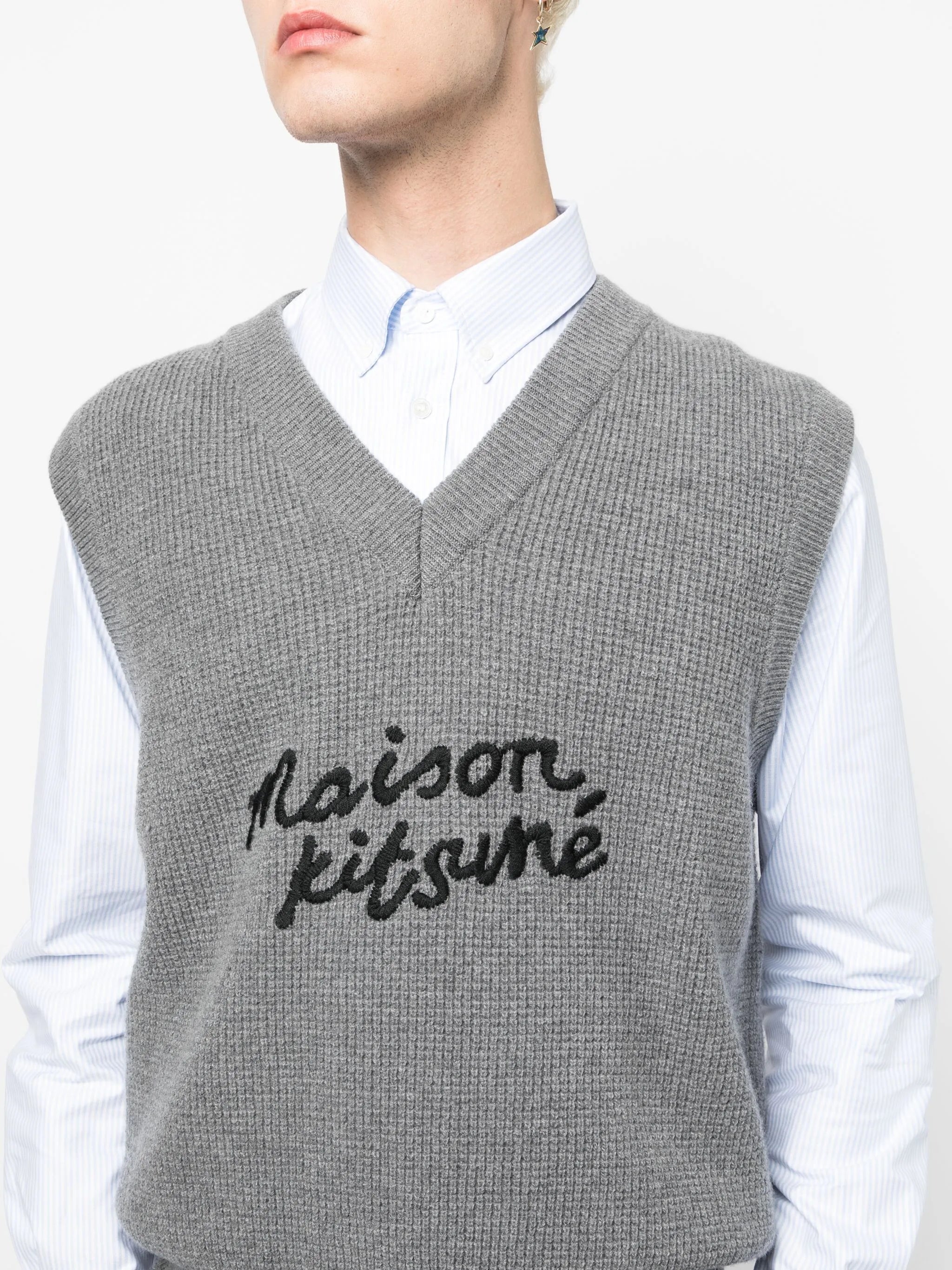 logo-embroidered wool vest