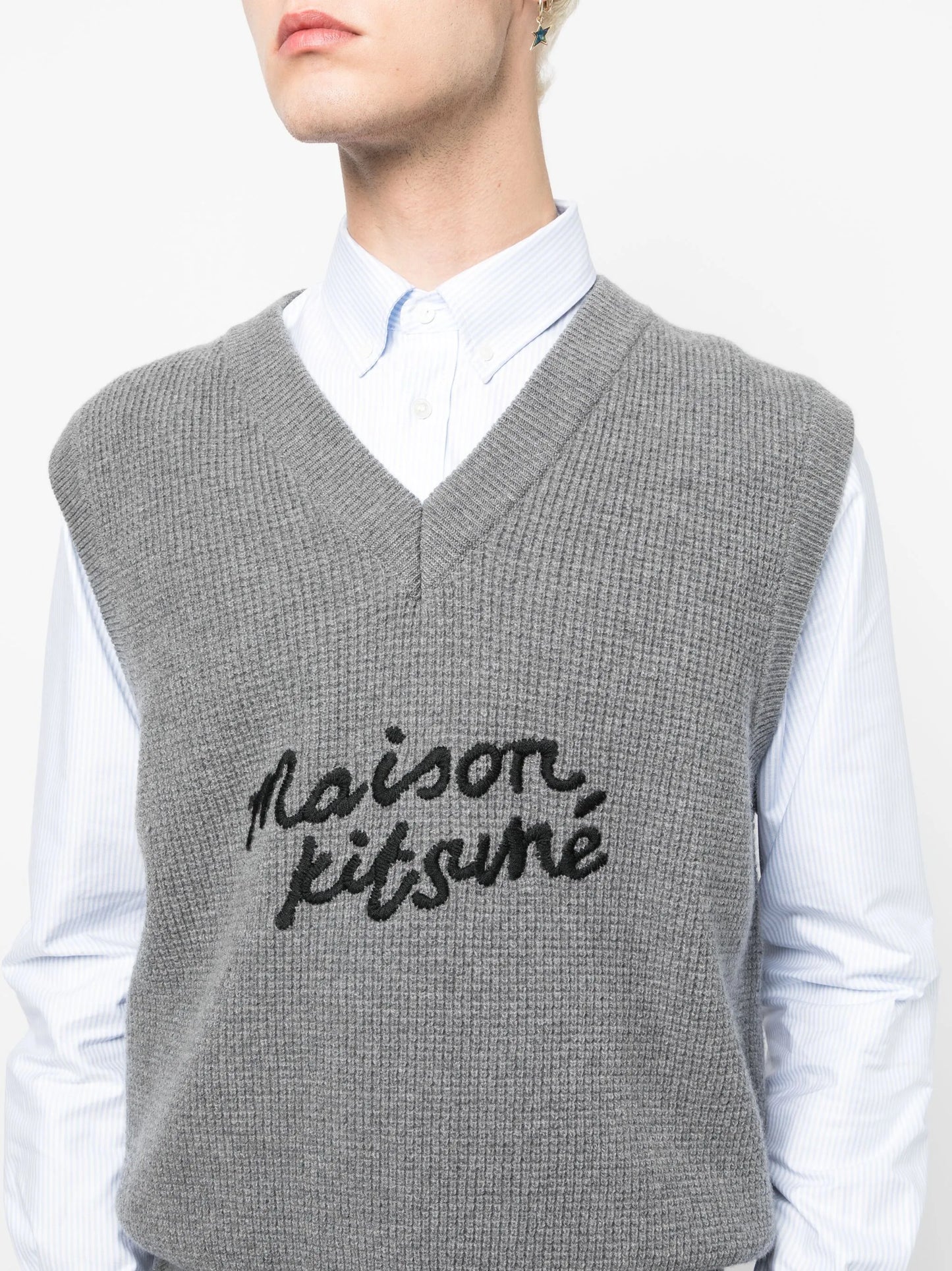 logo-embroidered wool vest