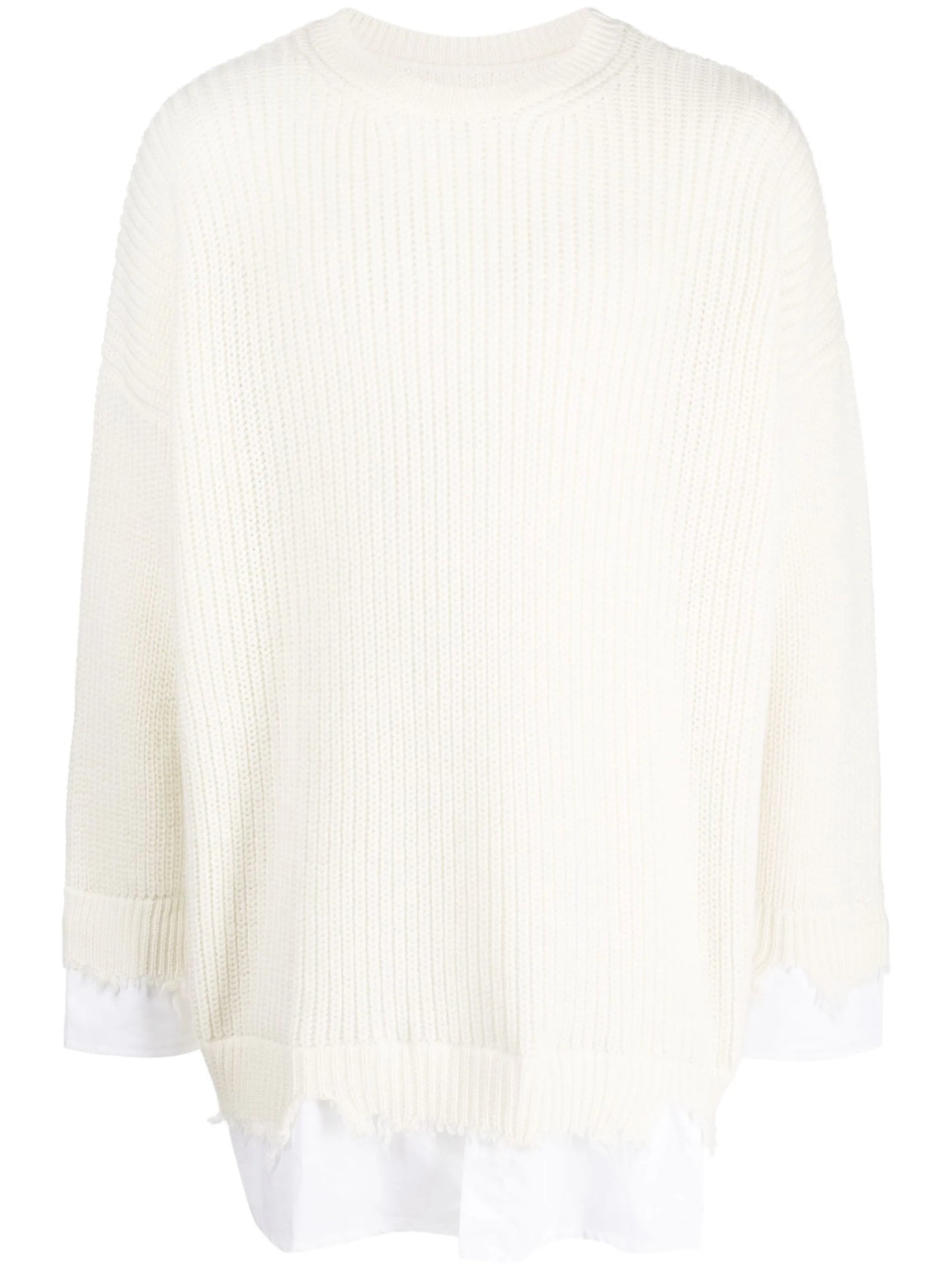 layered distressed crochet-knit jumper
