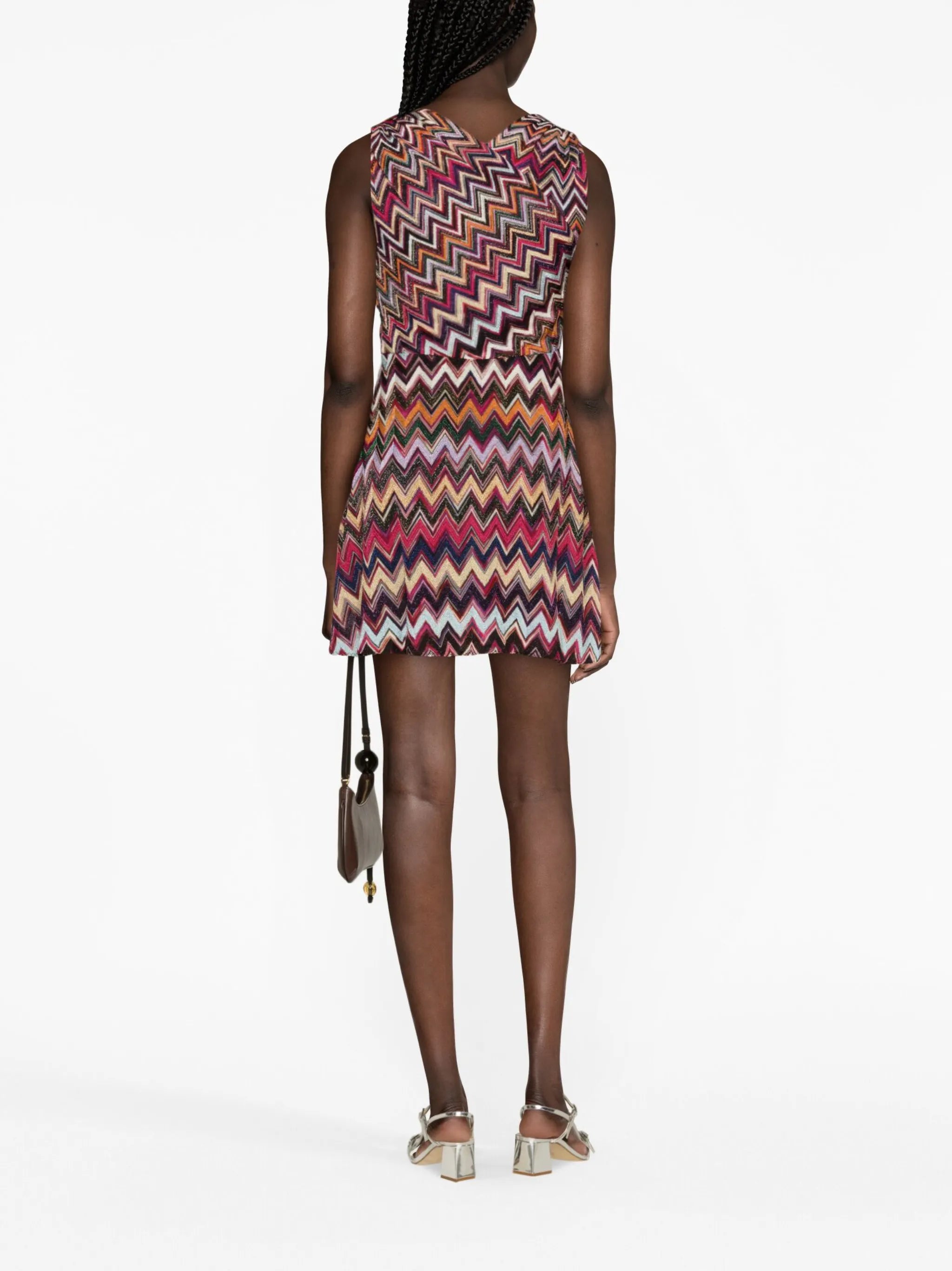 lamé zig-zag halterneck midi dress
