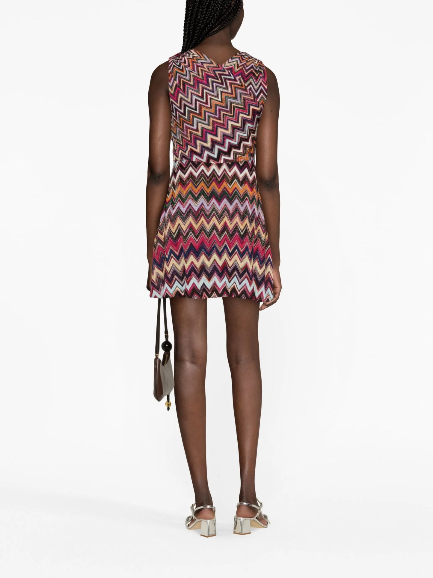 lamé zig-zag halterneck midi dress