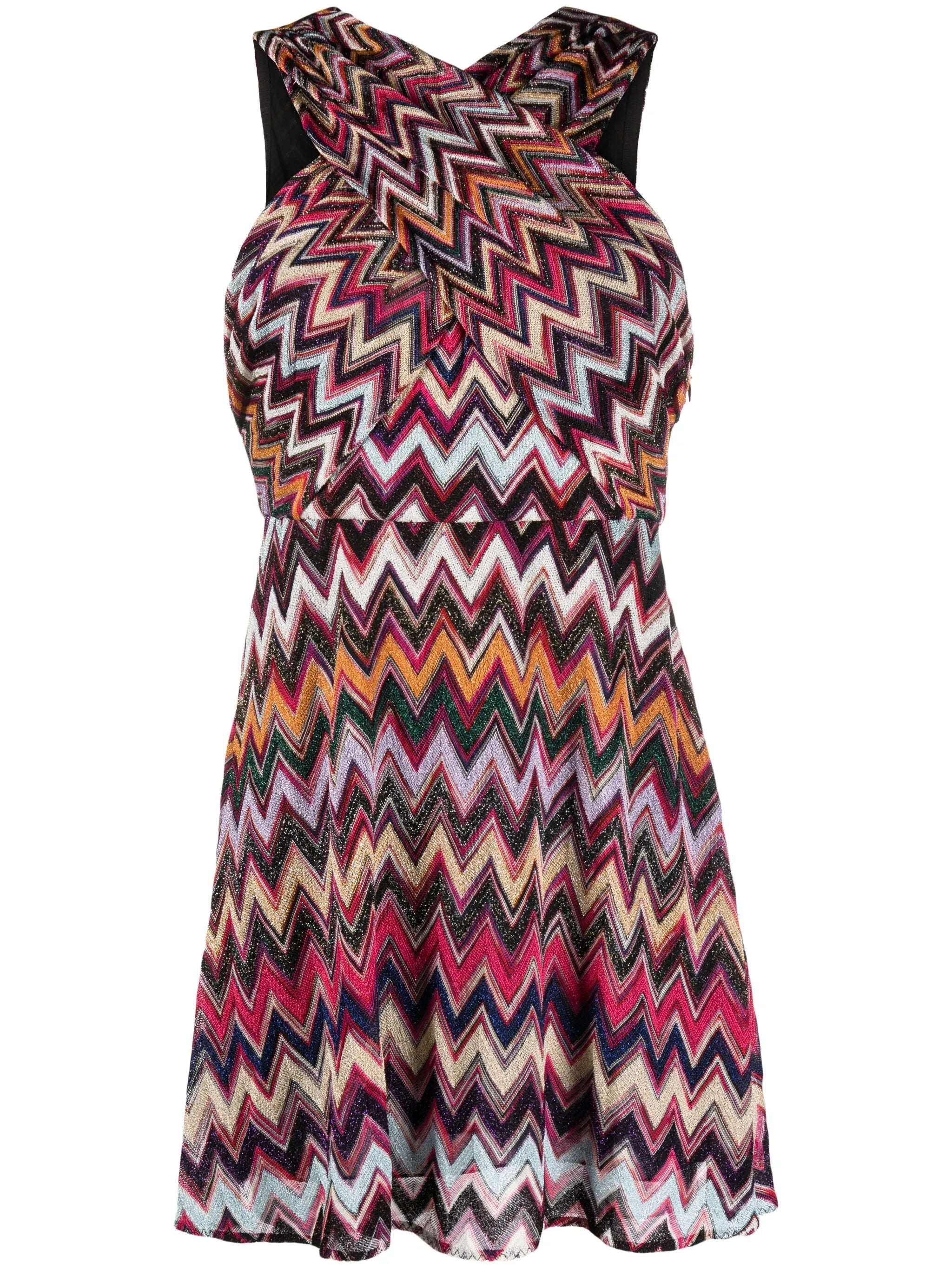 lamé zig-zag halterneck midi dress