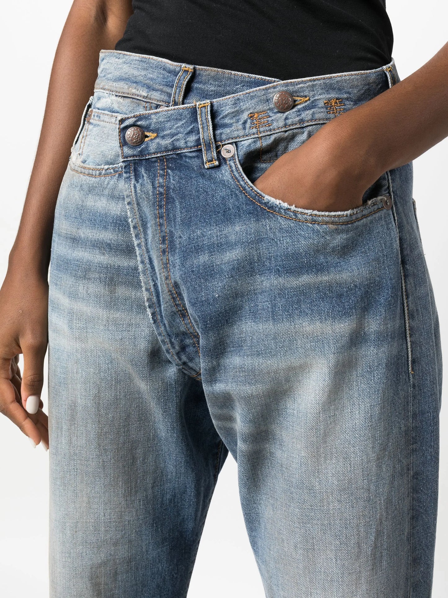 stonewashed asymmetric cropped jeans