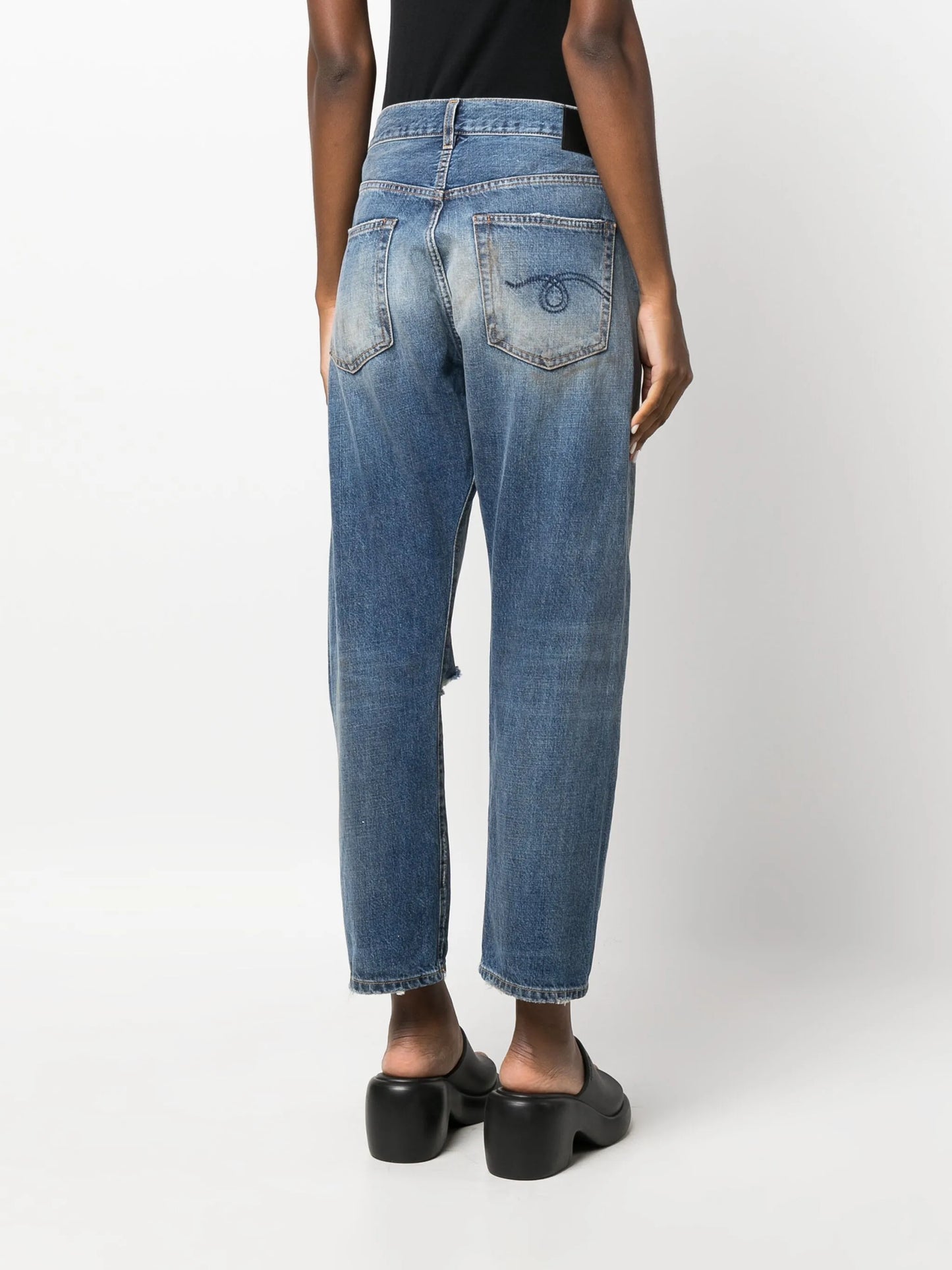 stonewashed asymmetric cropped jeans