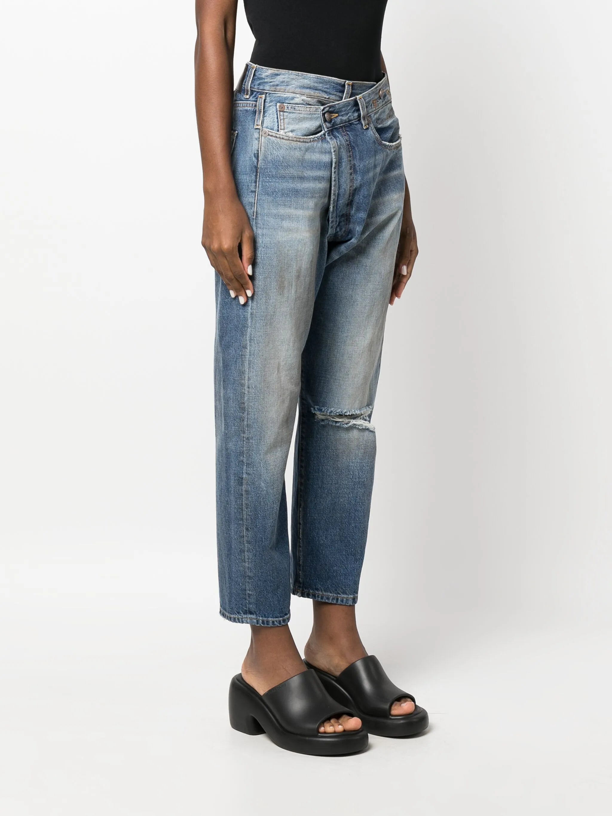 stonewashed asymmetric cropped jeans