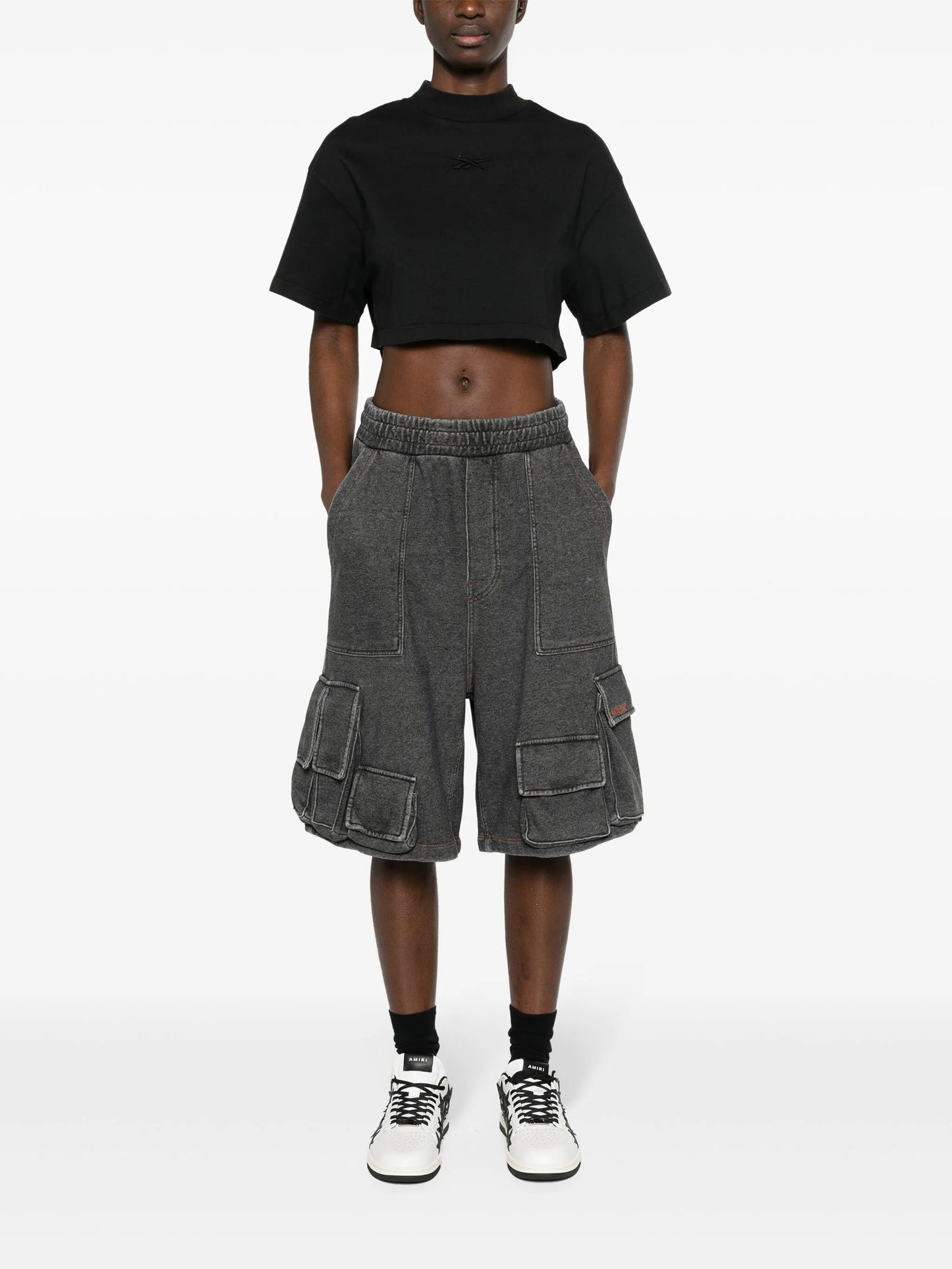 faded-effect cotton cropped T-shirt