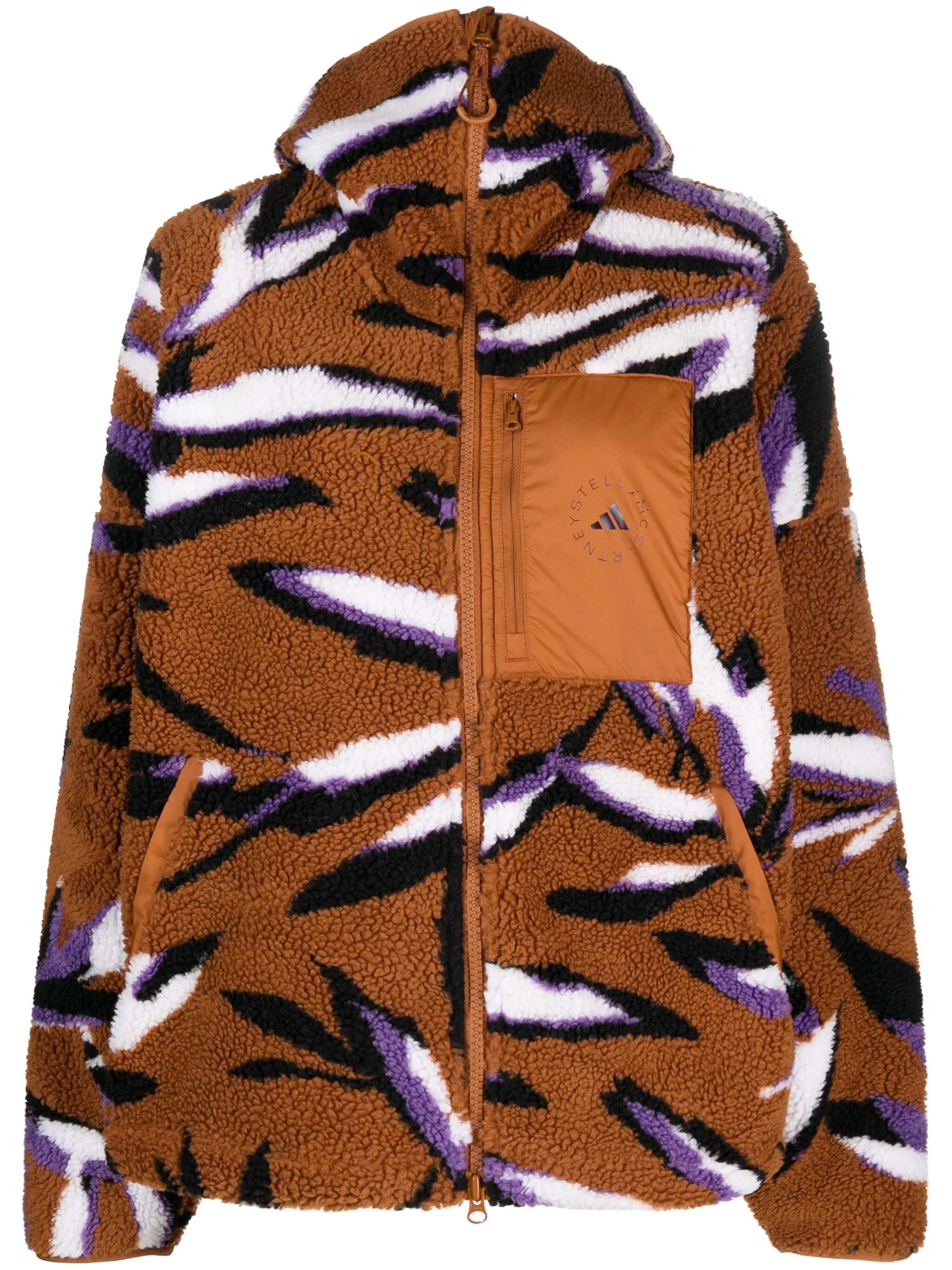 leaf-print zip-up fleece jacket