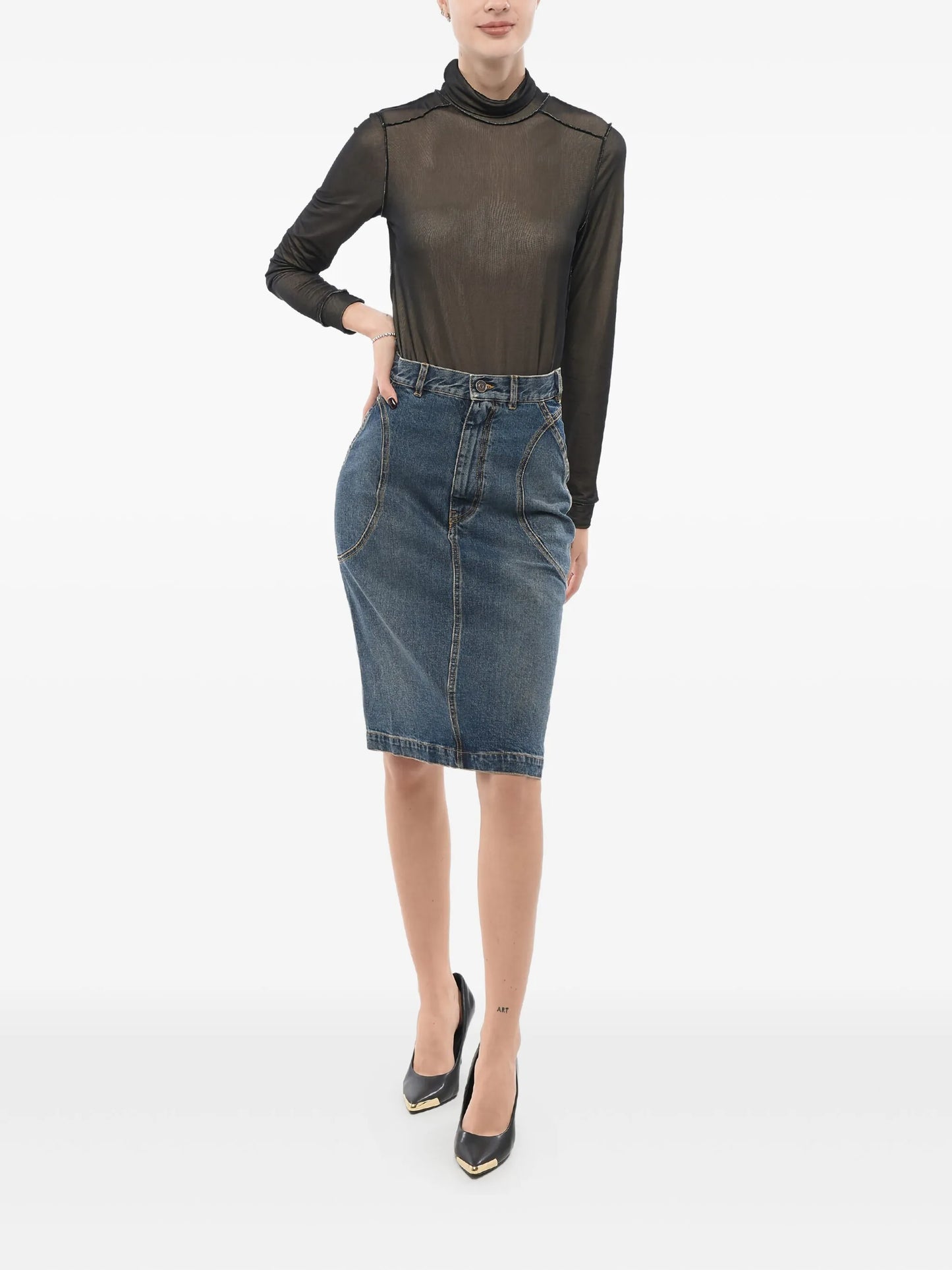 panelled denim pencil skirt