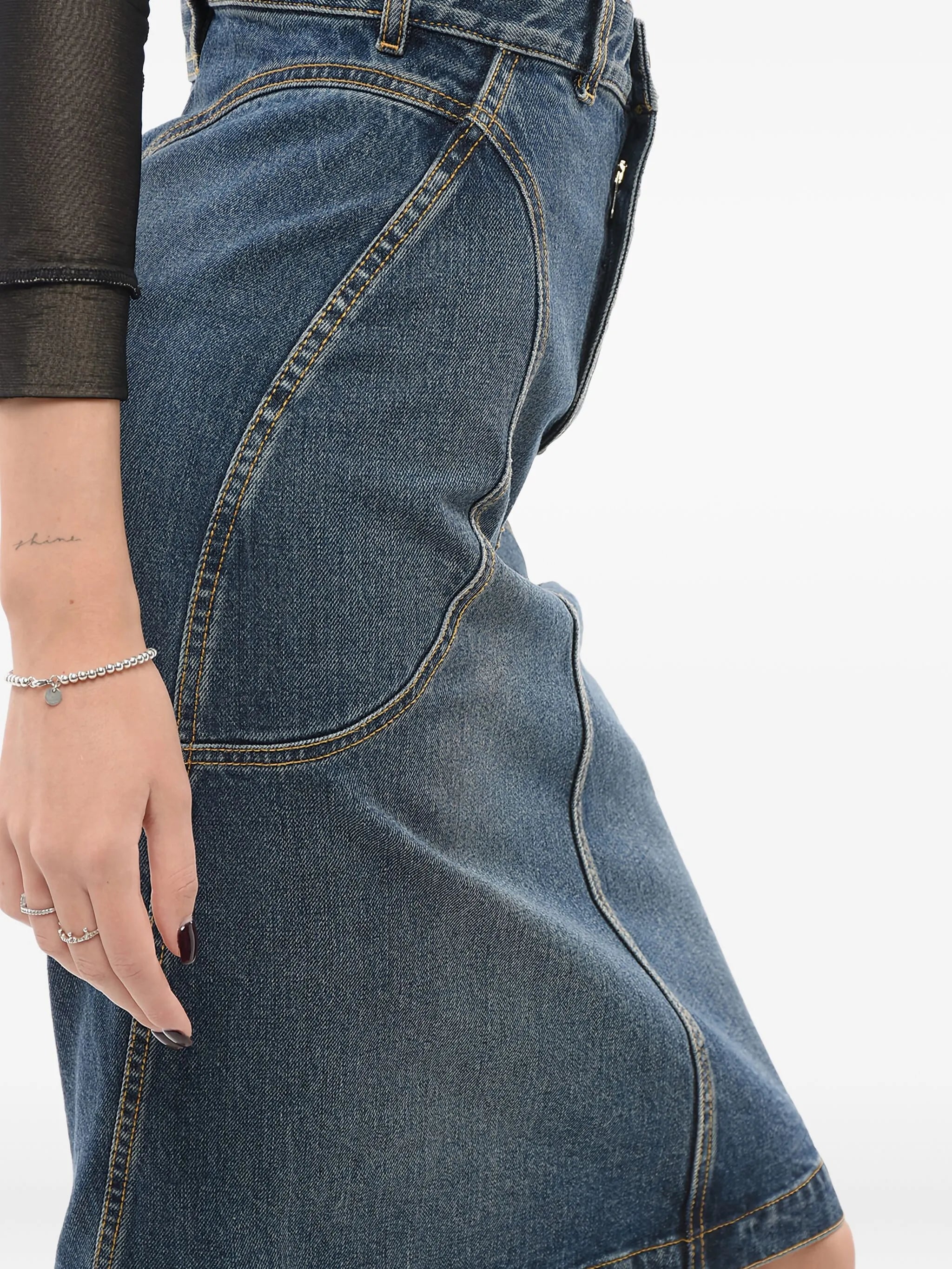 panelled denim pencil skirt