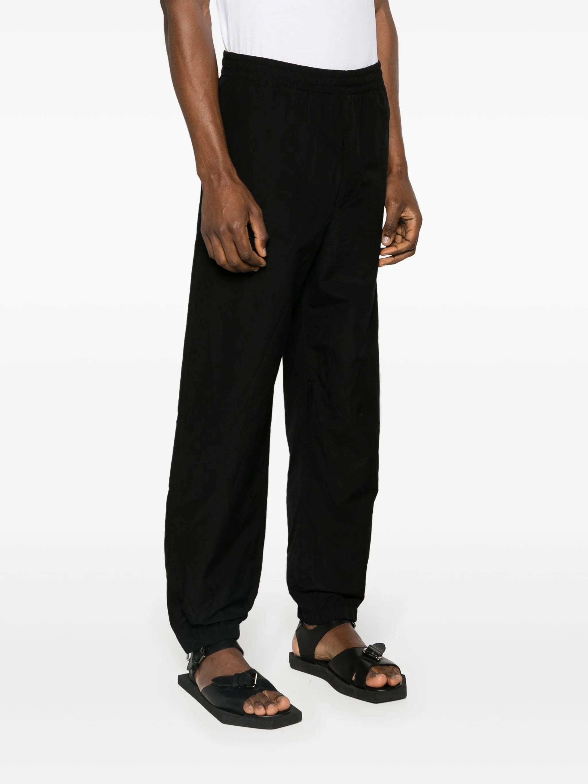 tapered-leg wool trousers