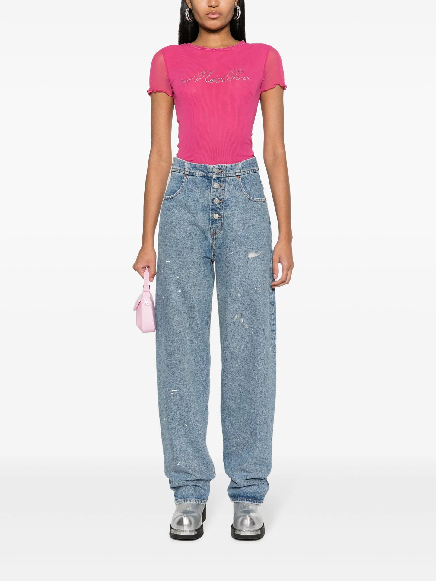 logo-embellished mesh T-shirt