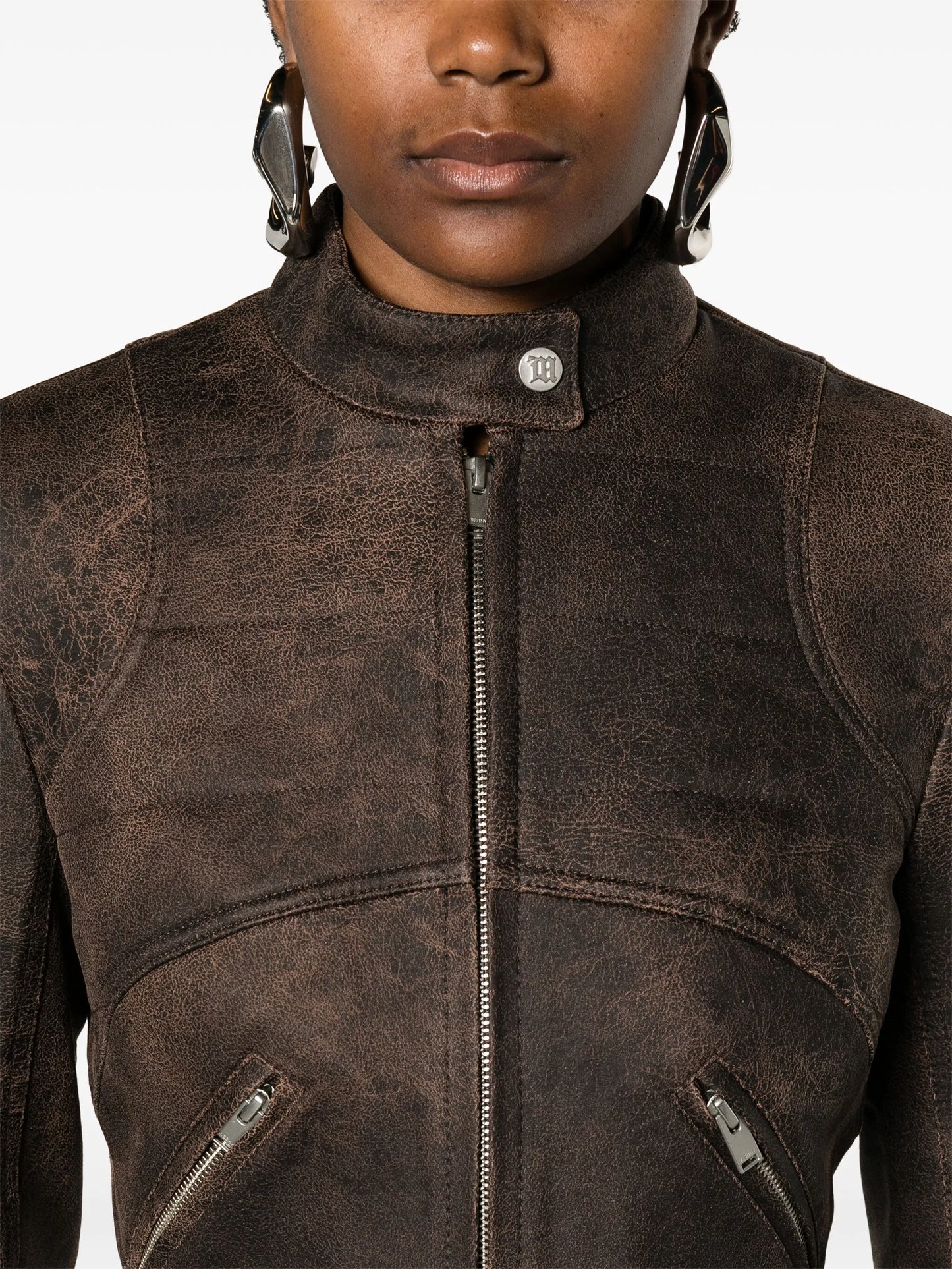 cracked cropped faux-leather jacket