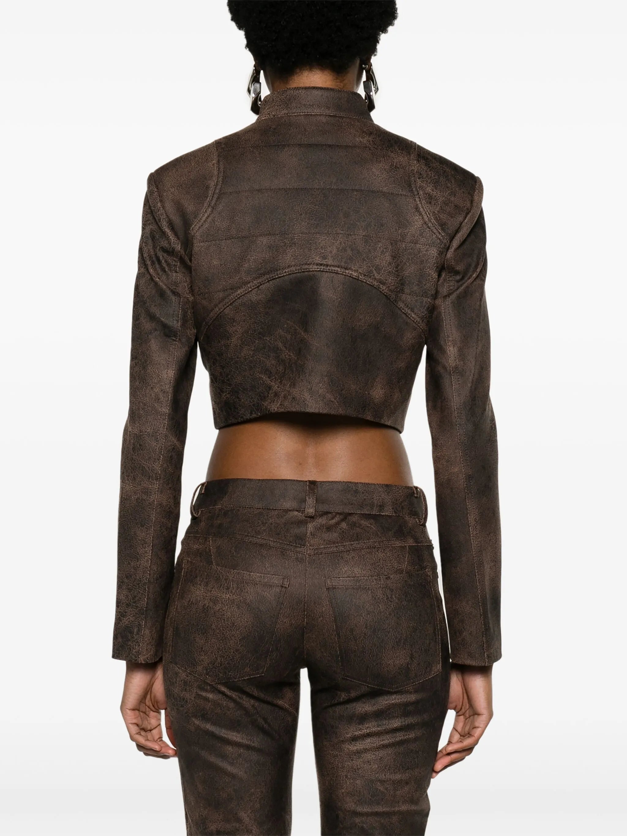 cracked cropped faux-leather jacket