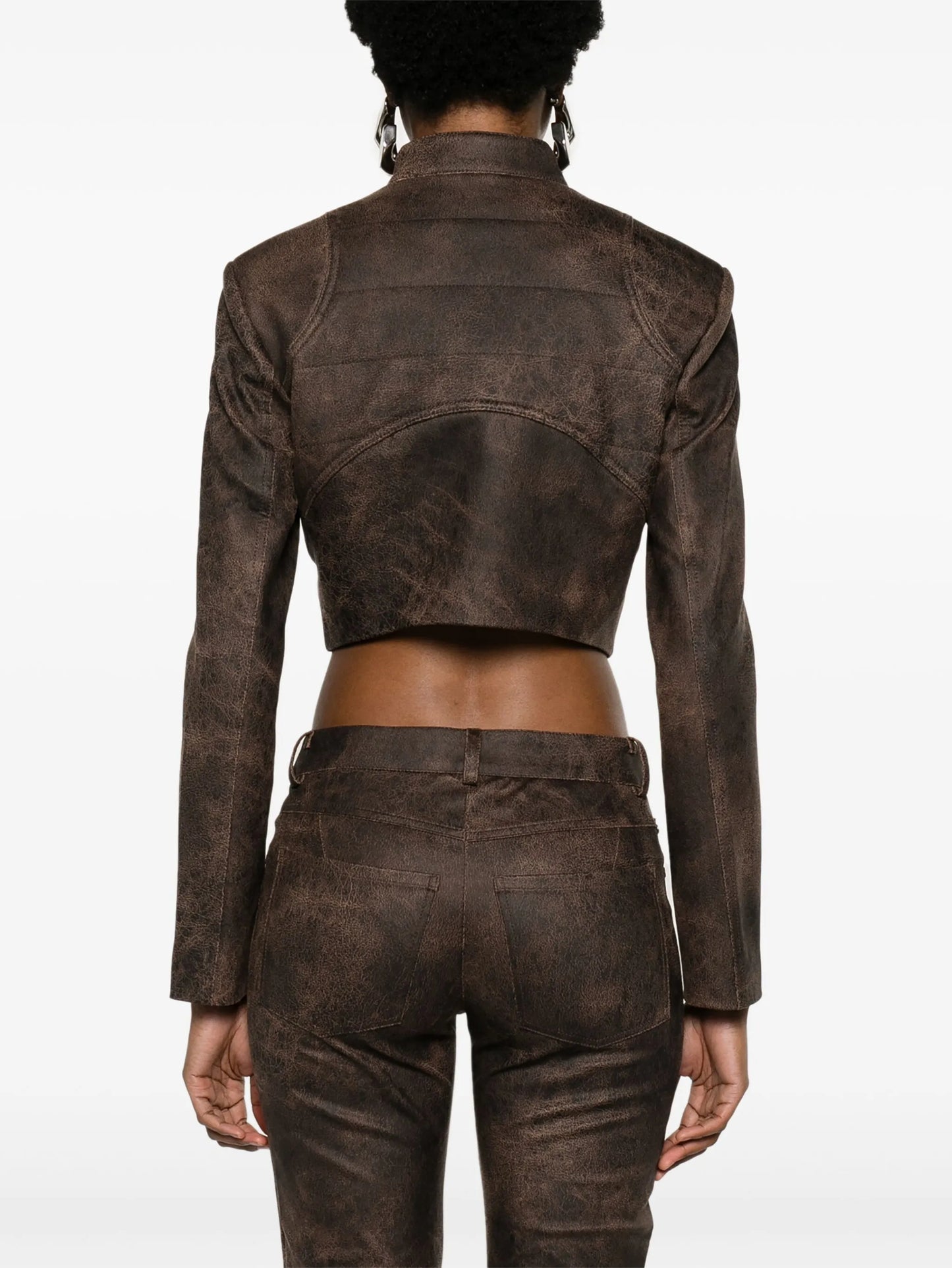 cracked cropped faux-leather jacket
