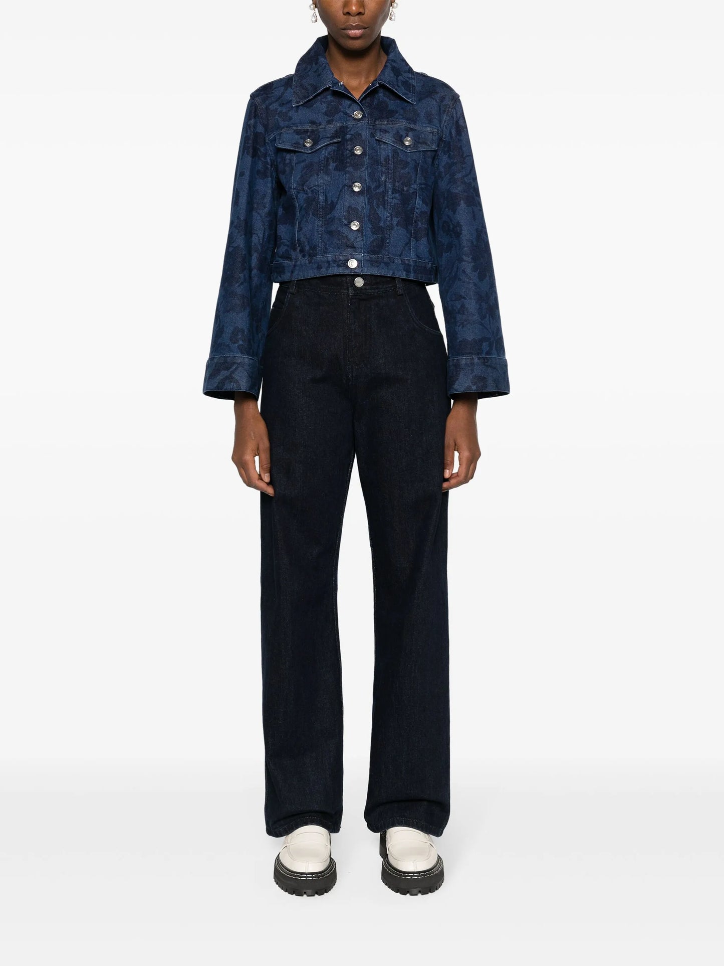 cropped floral-print denim jacket