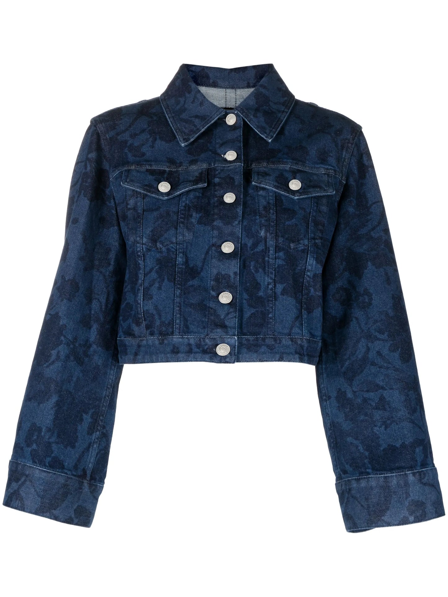 cropped floral-print denim jacket
