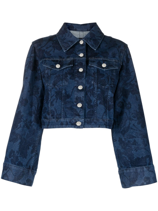 cropped floral-print denim jacket