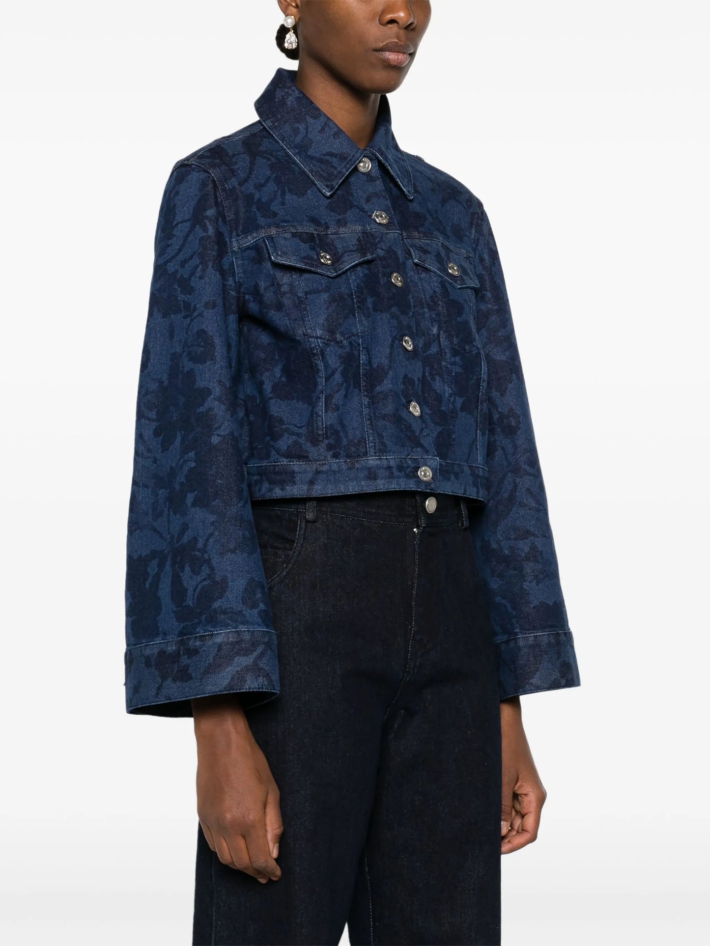cropped floral-print denim jacket