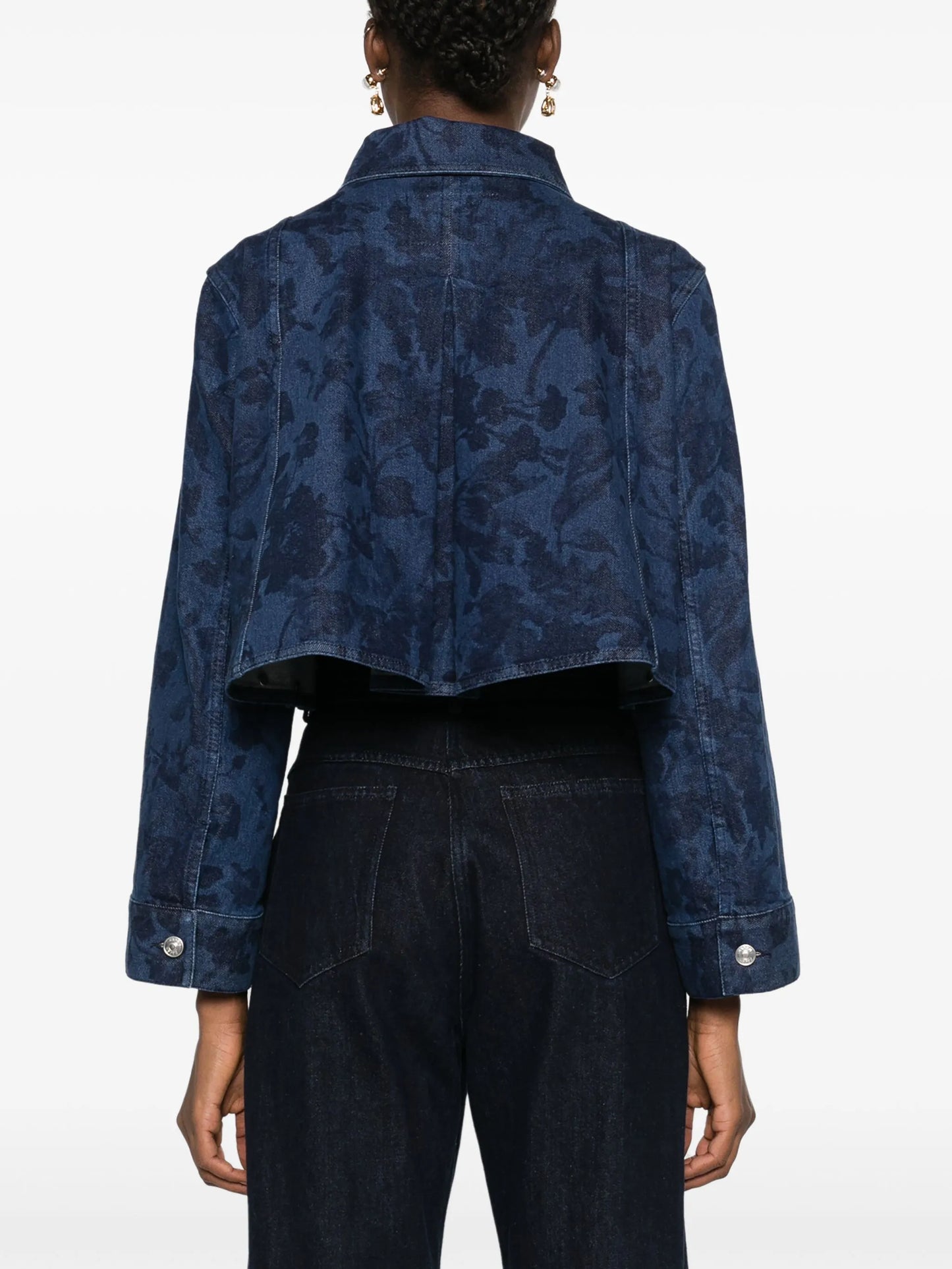 cropped floral-print denim jacket