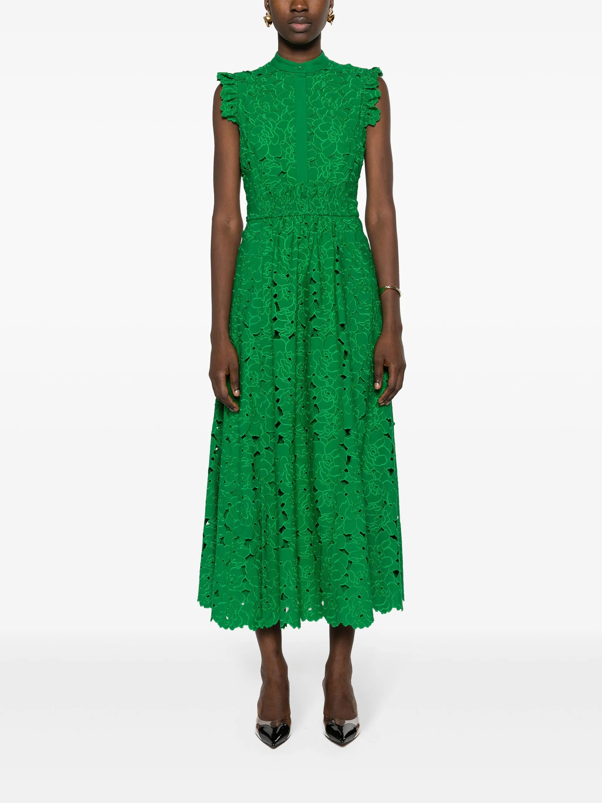 broderie-anglaise flared midi dress