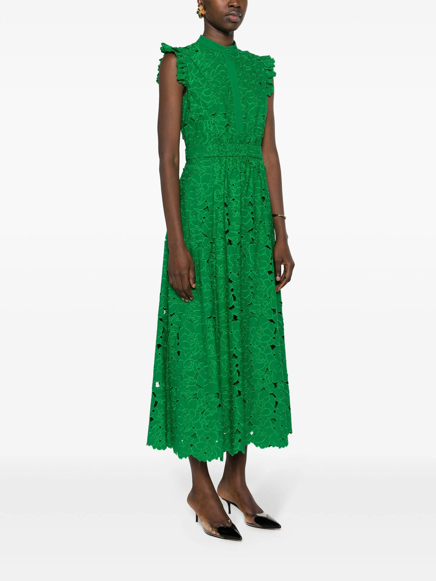 broderie-anglaise flared midi dress