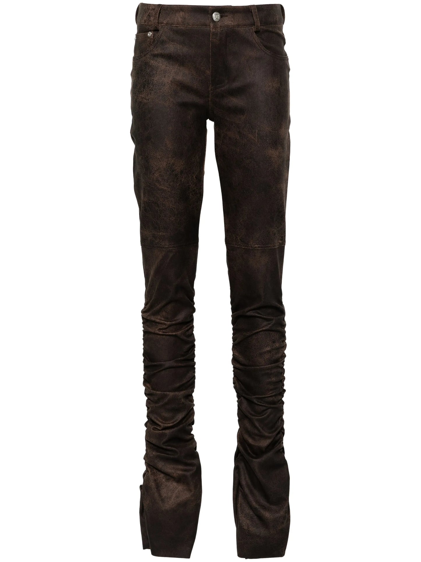 cracked-effect ruched trousers