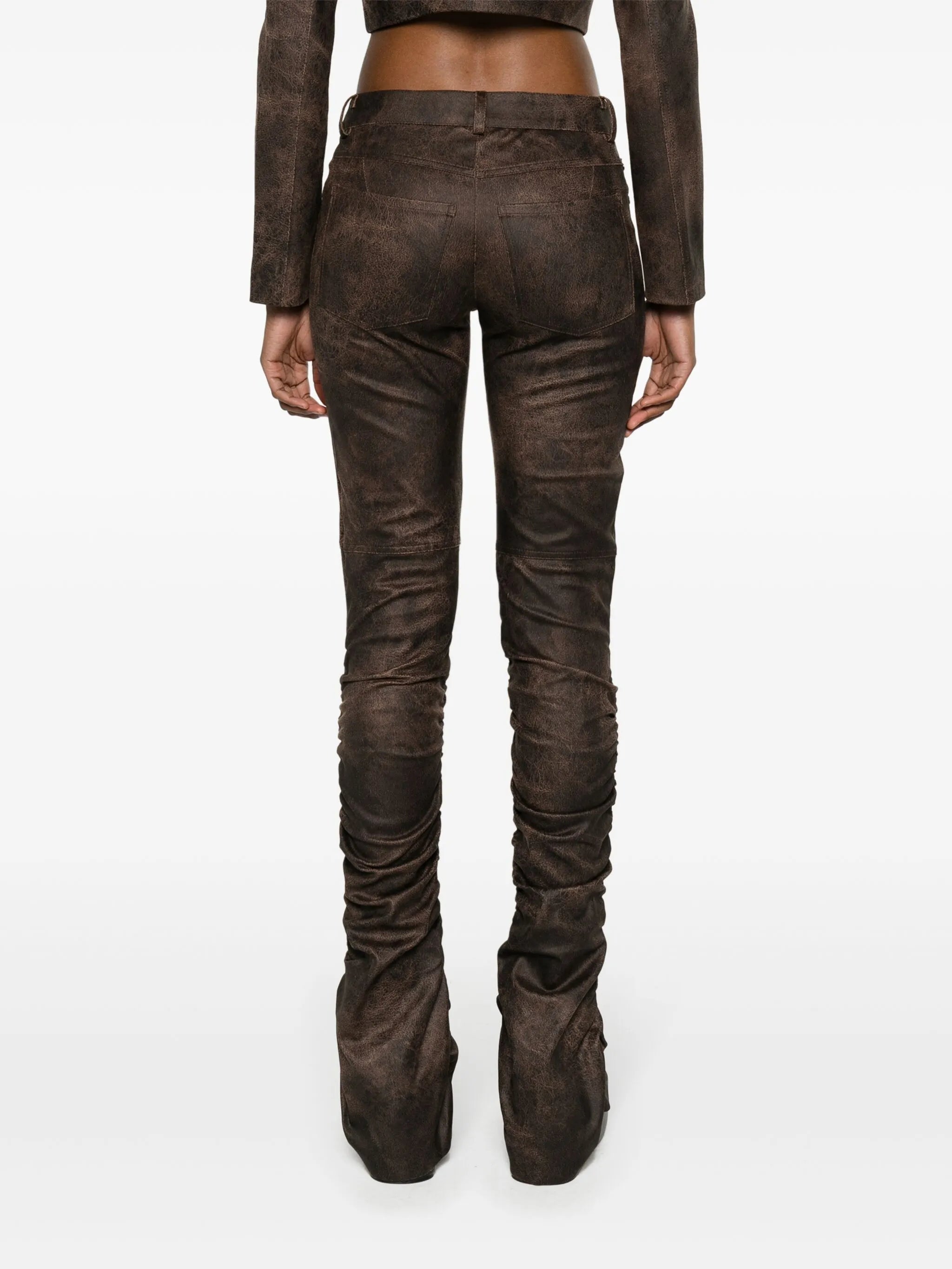 cracked-effect ruched trousers