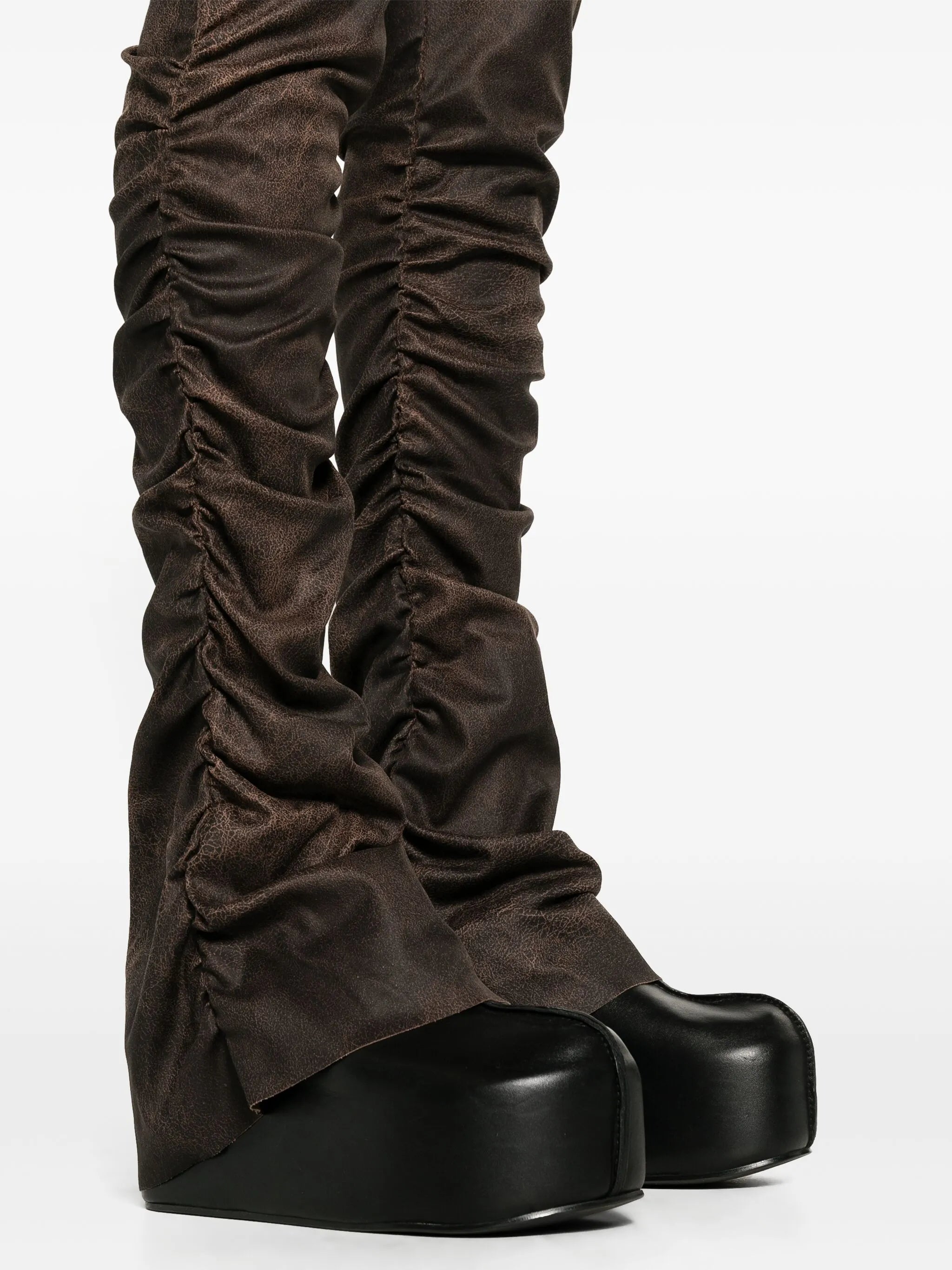 cracked-effect ruched trousers