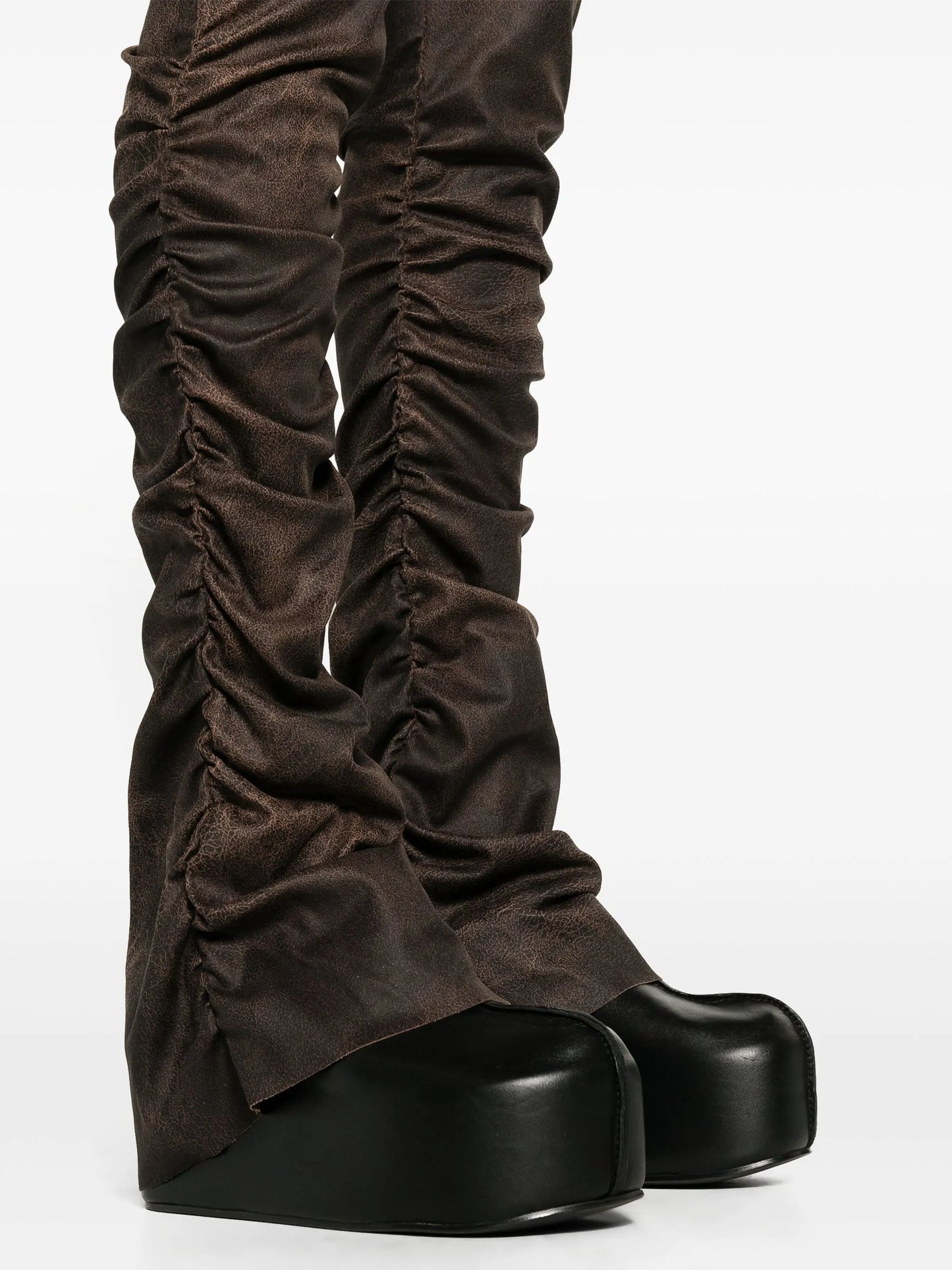 cracked-effect ruched trousers