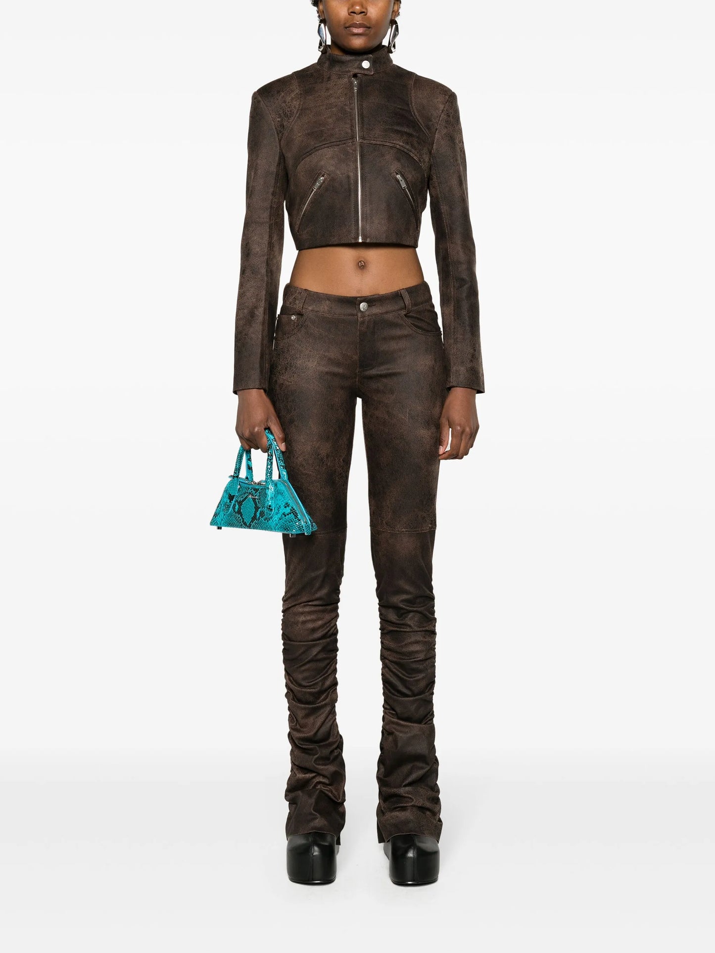 cracked-effect ruched trousers