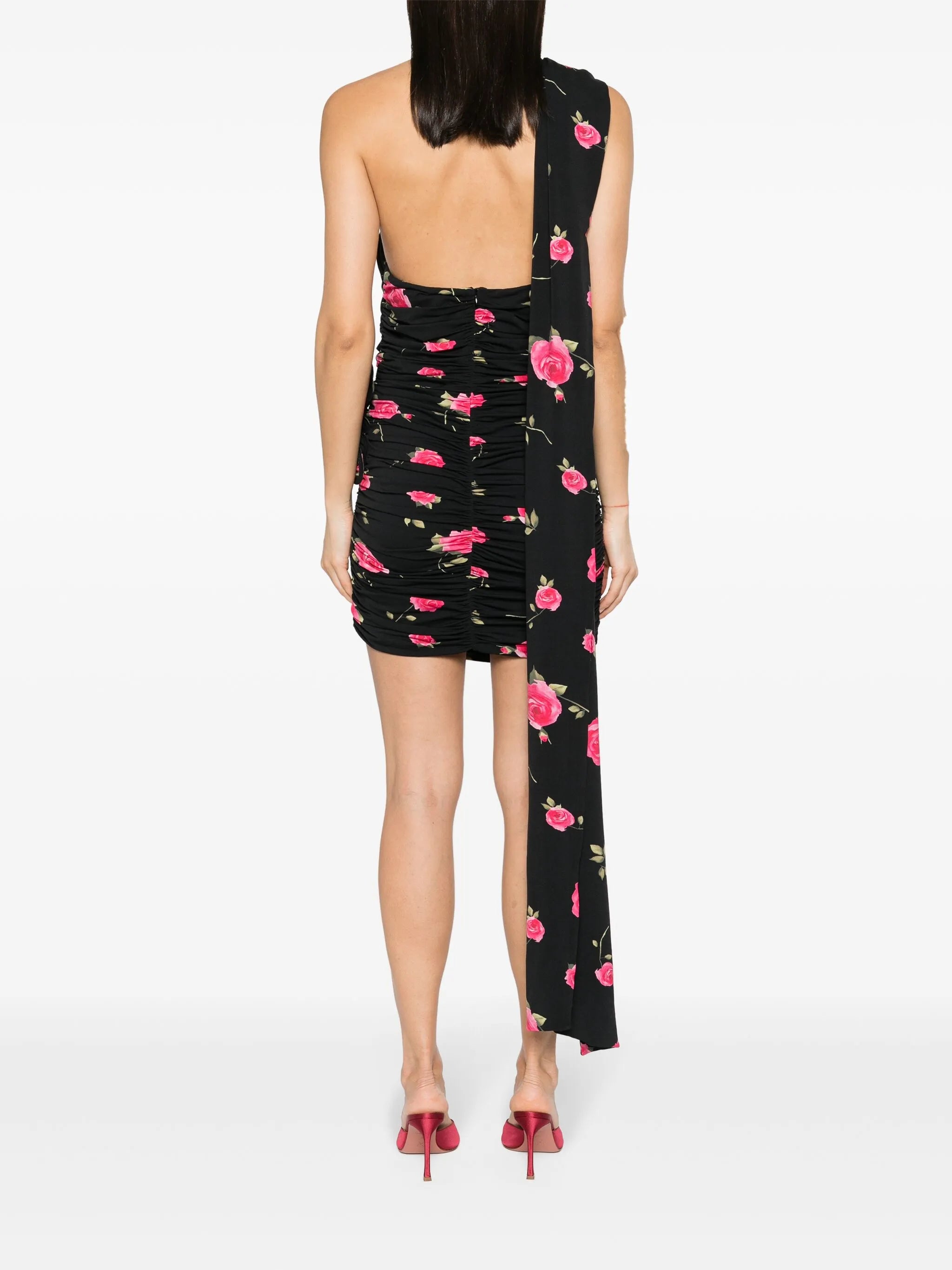 rose-print ruched minidress