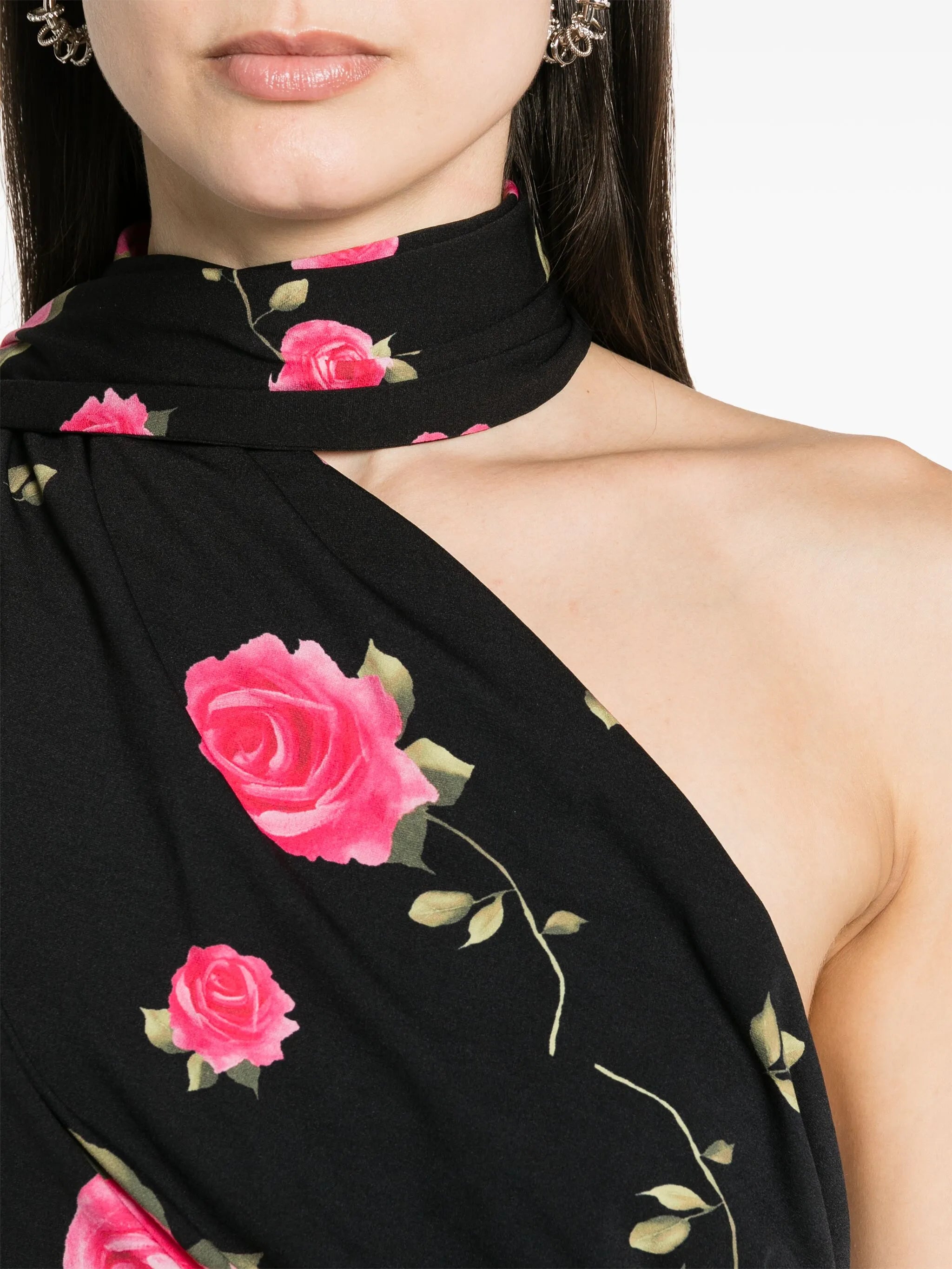 rose-print ruched minidress