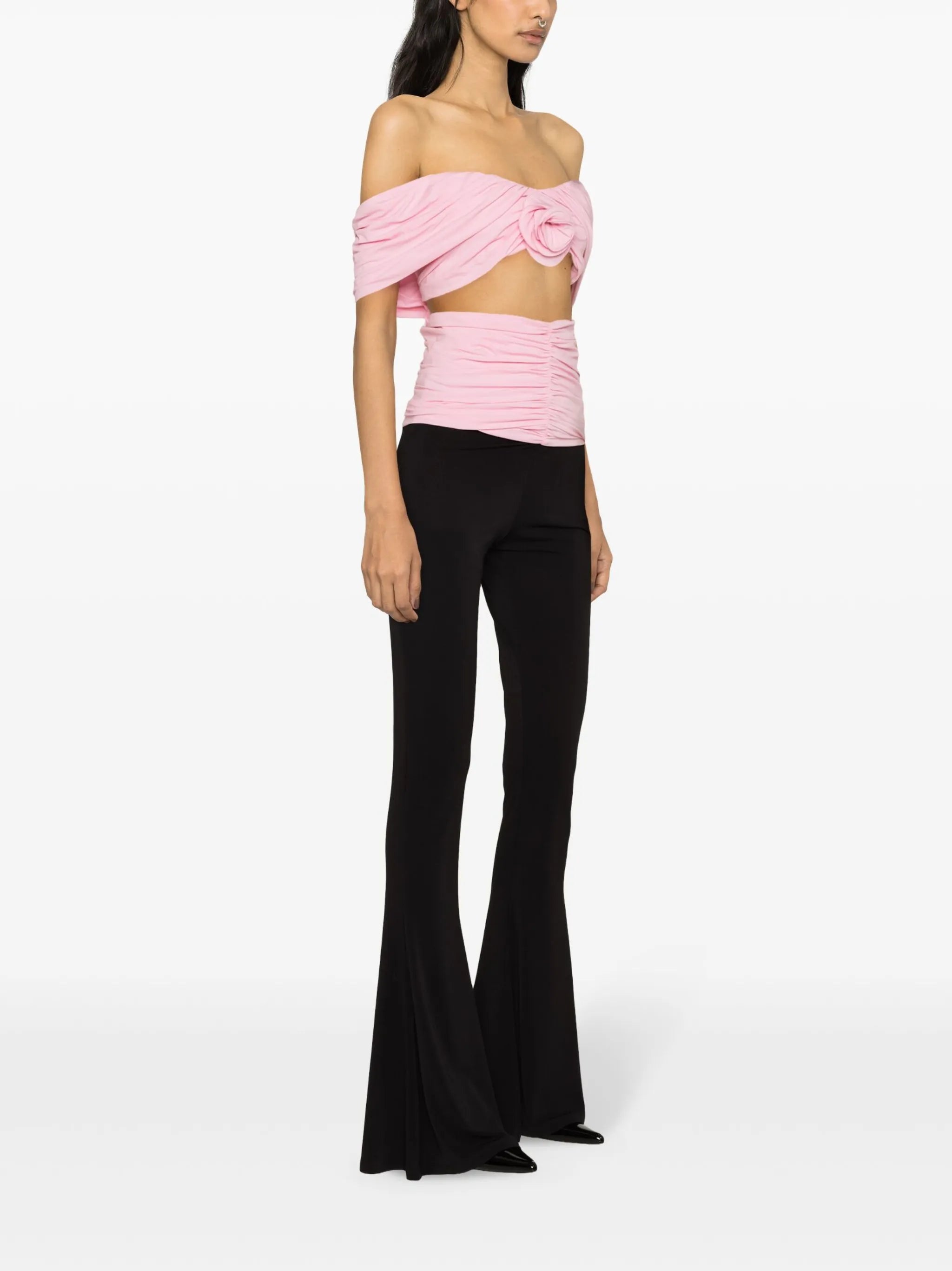 rose-appliqué ruched top