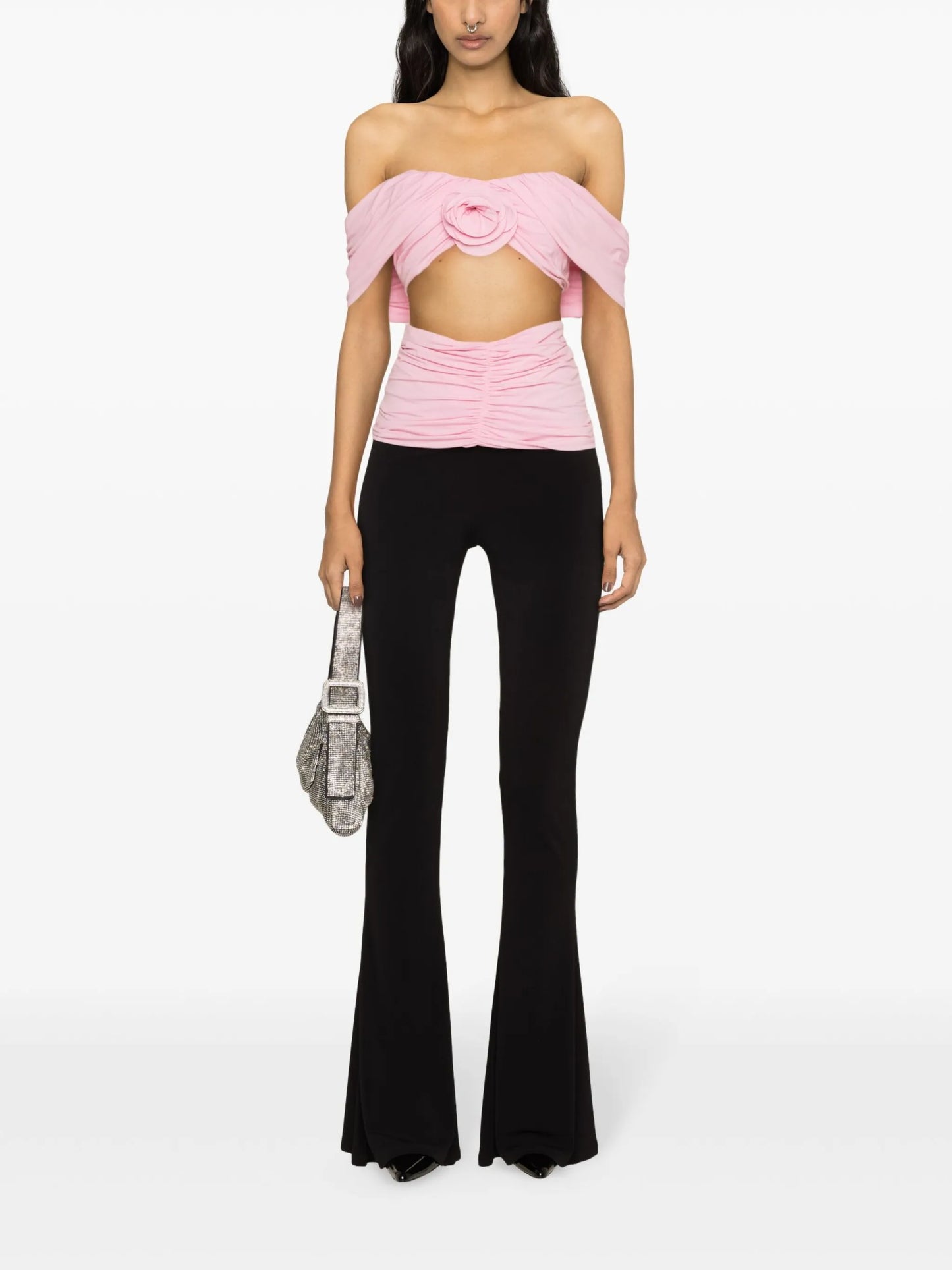 rose-appliqué ruched top
