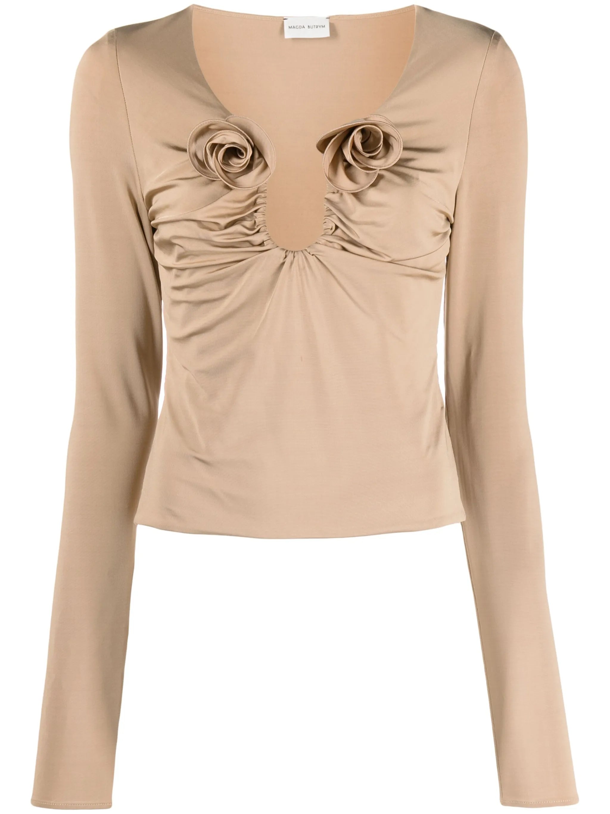 floral-appliqué gathered blouse