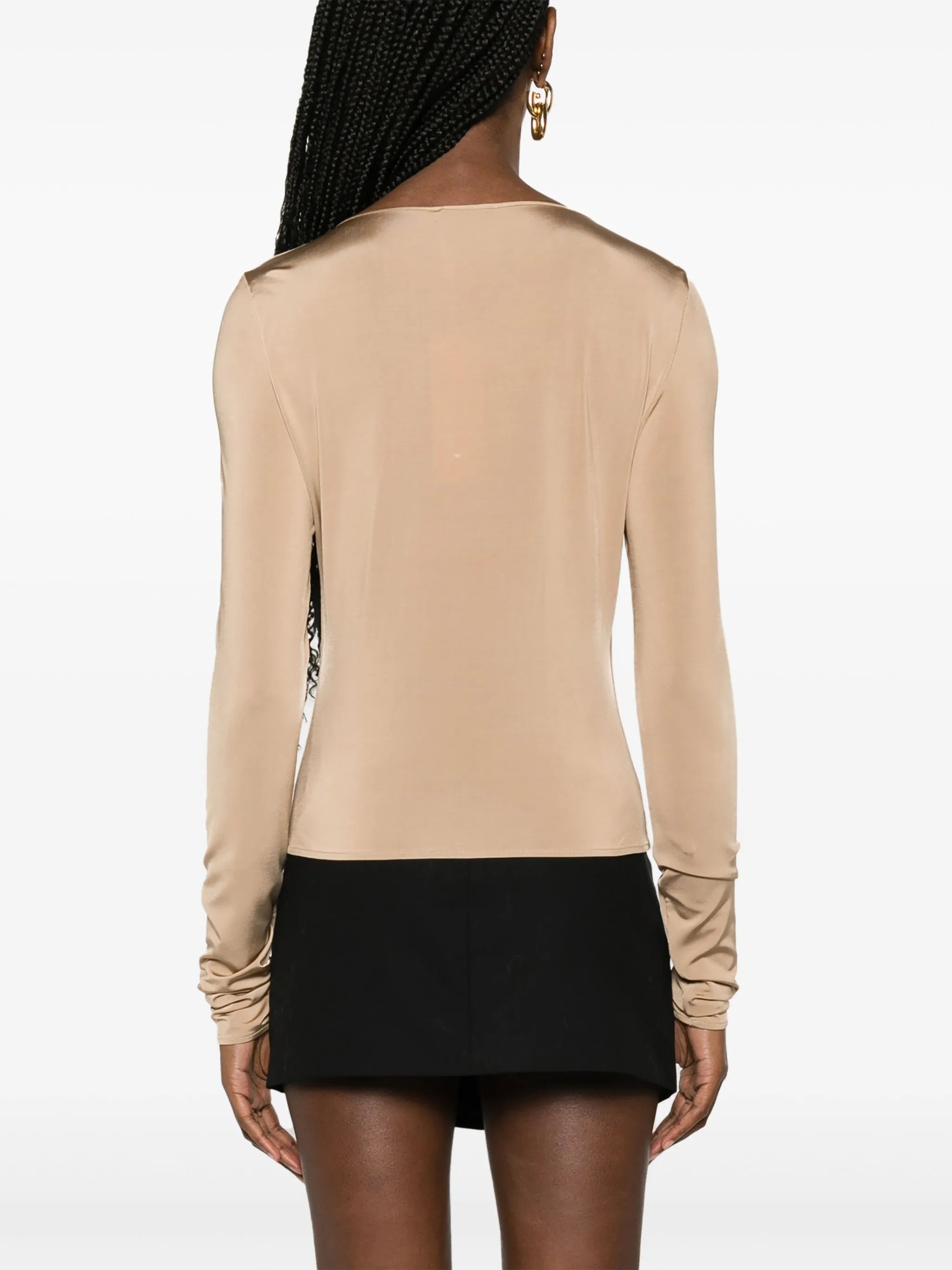 floral-appliqué gathered blouse