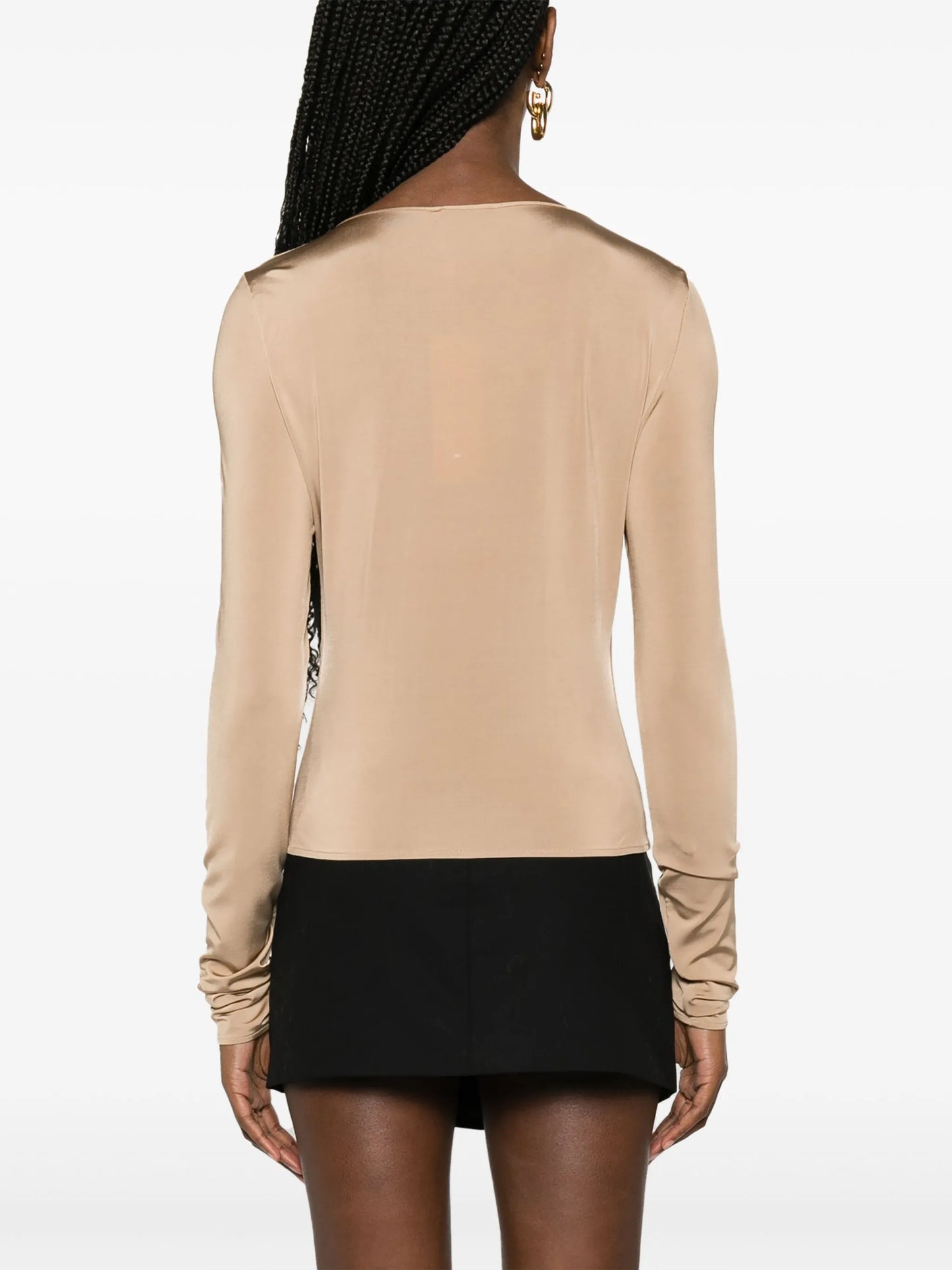 floral-appliqué gathered blouse