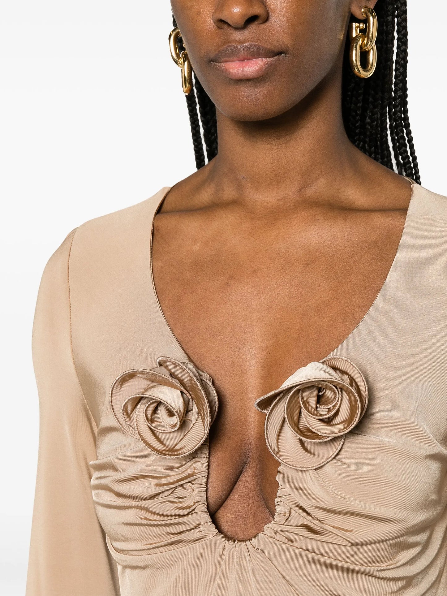 floral-appliqué gathered blouse