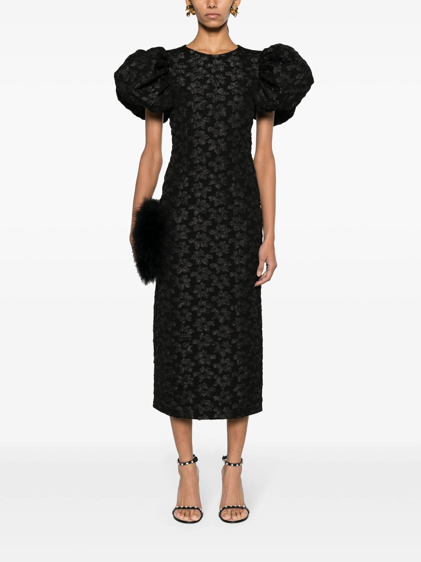3D floral-jacquard midi dress