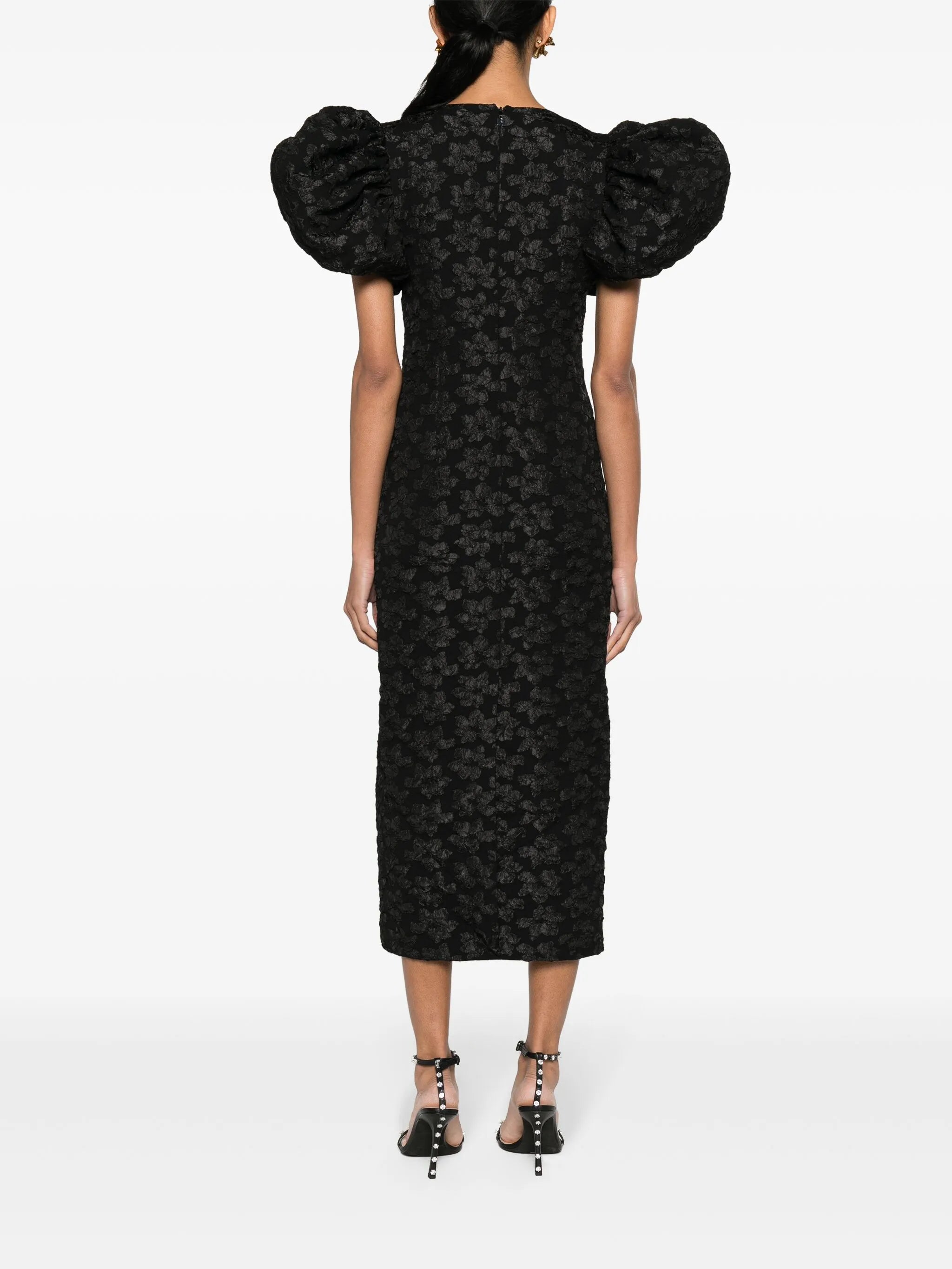 3D floral-jacquard midi dress