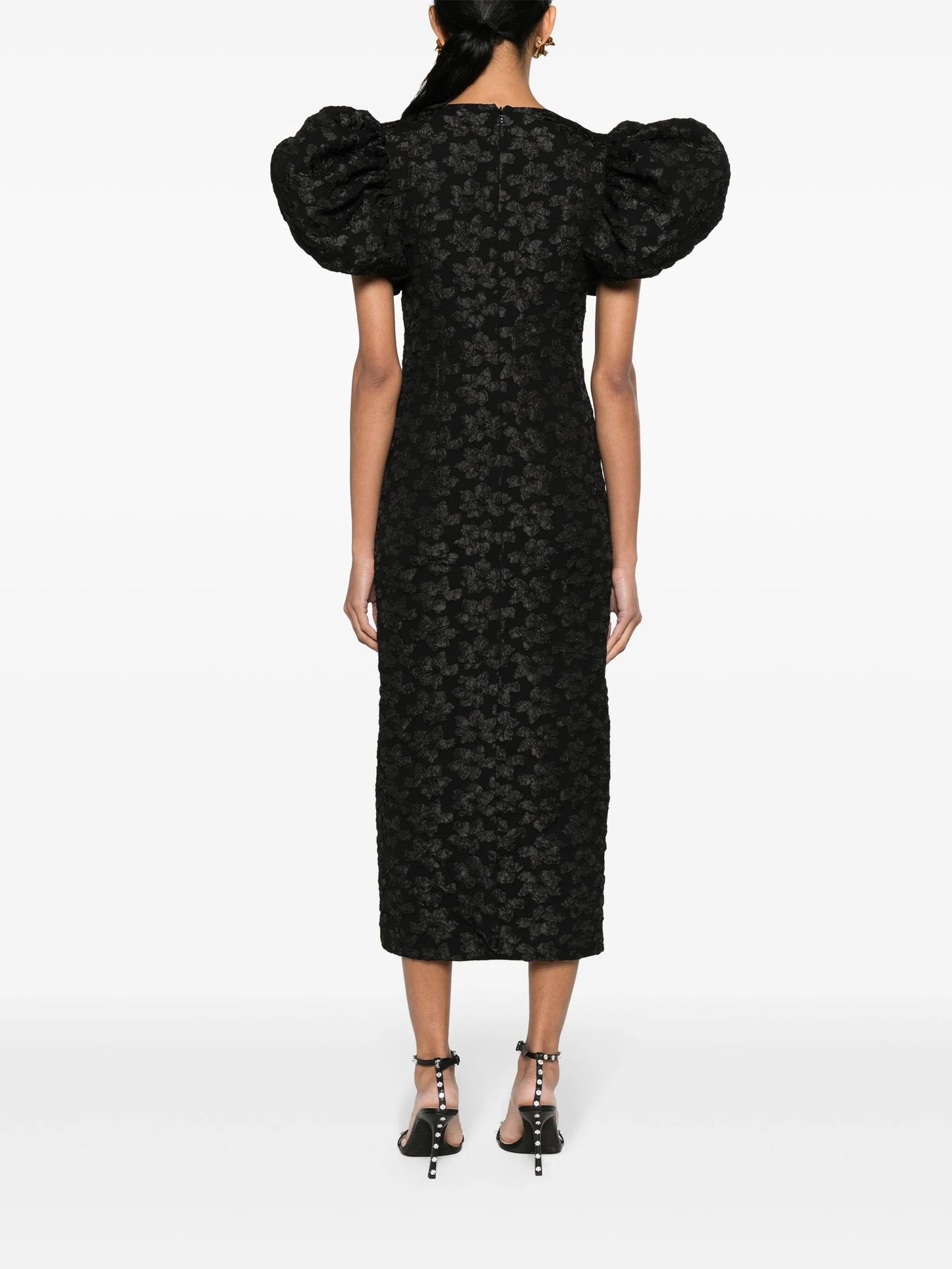 3D floral-jacquard midi dress
