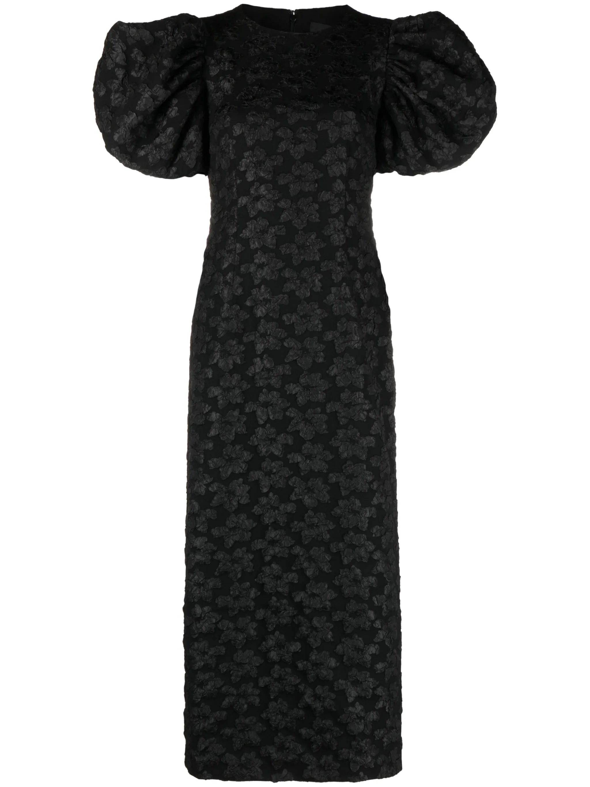 3D floral-jacquard midi dress