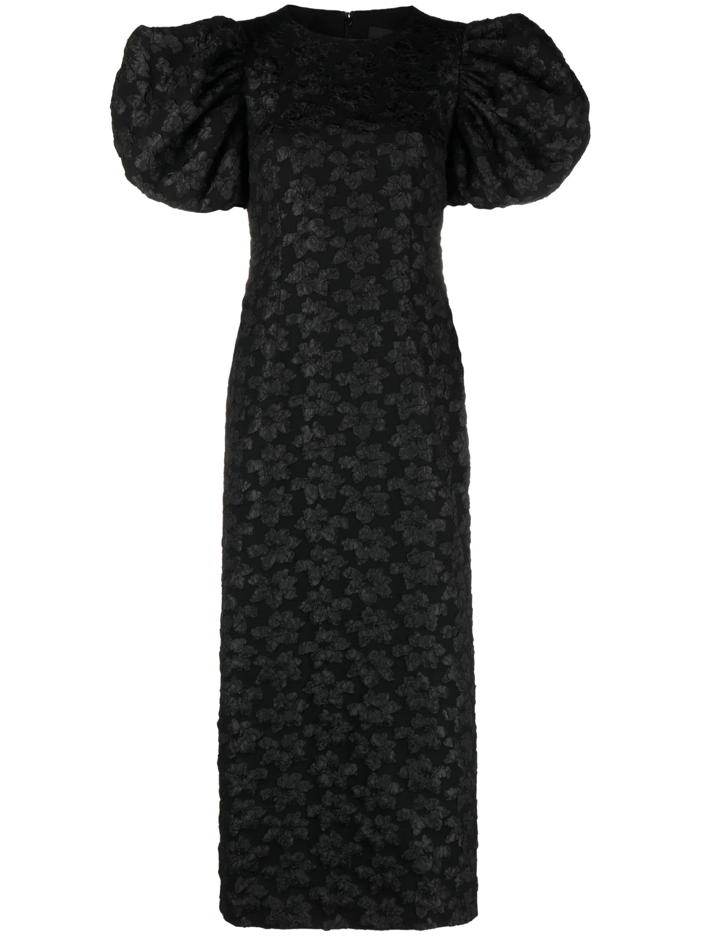 3D floral-jacquard midi dress