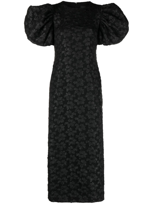 3D floral-jacquard midi dress