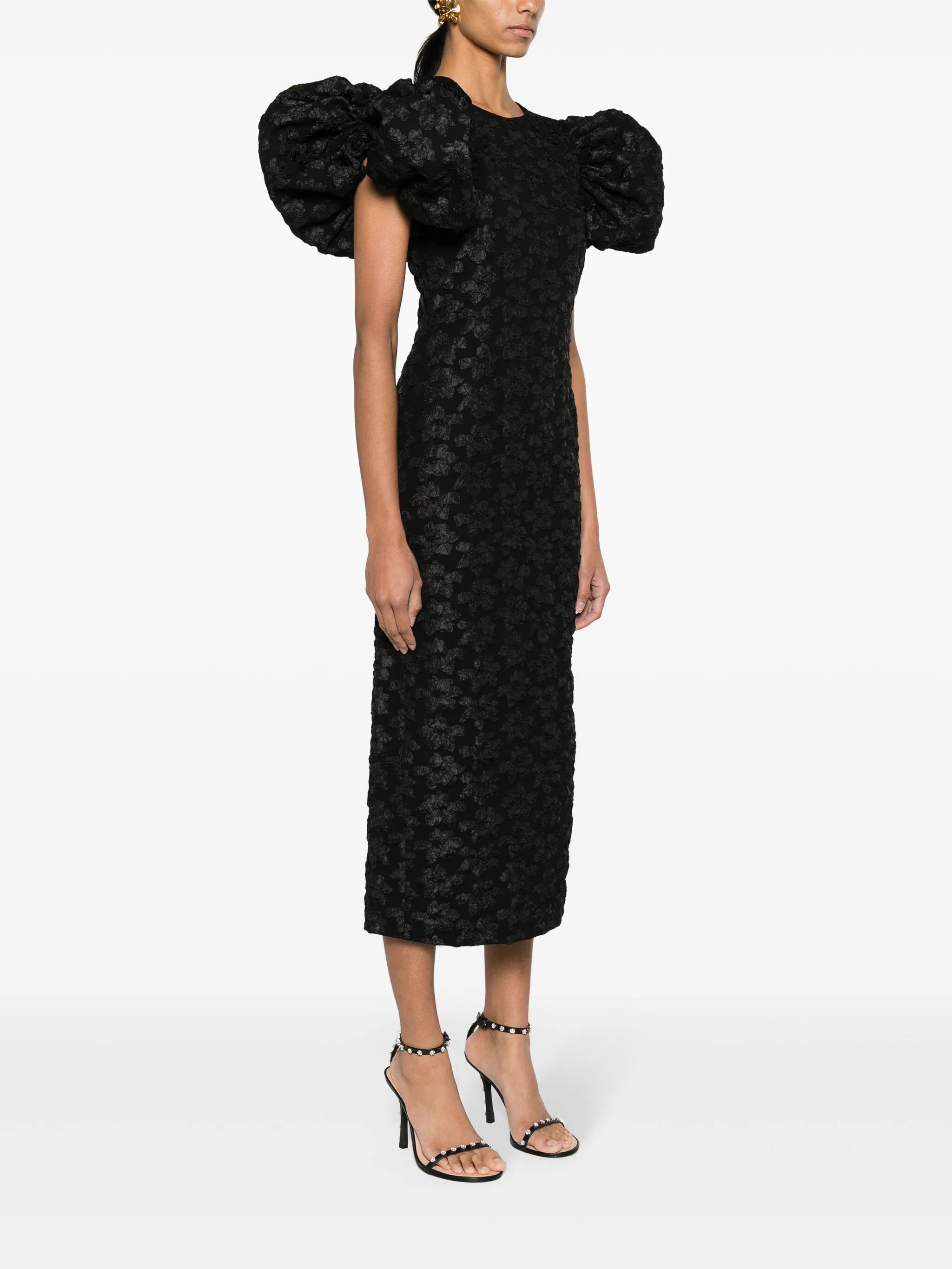 3D floral-jacquard midi dress