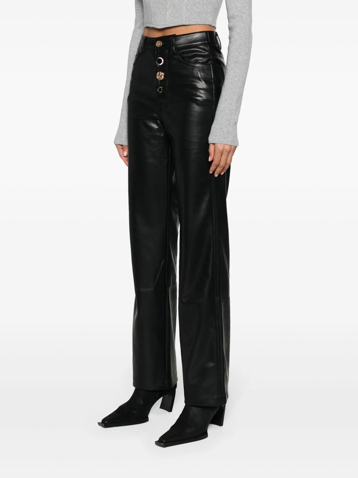 button-embellished high-waist trousers