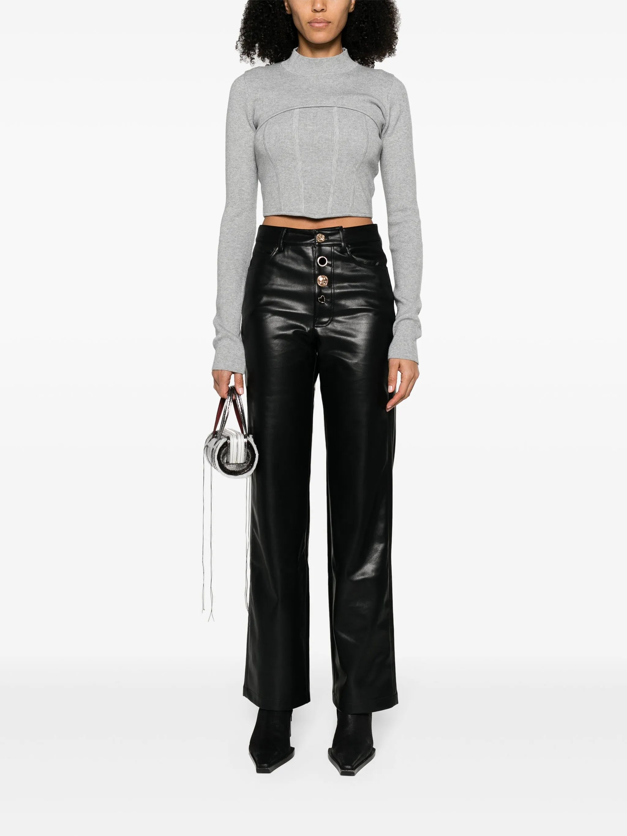 button-embellished high-waist trousers
